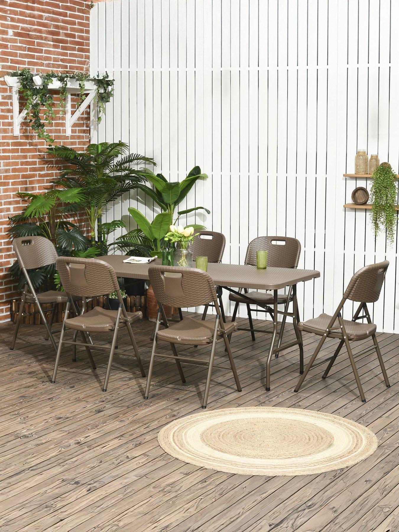 Image 1 of 7 of OutSunny 6 Seater Rattan Dining Set, Dark Brown