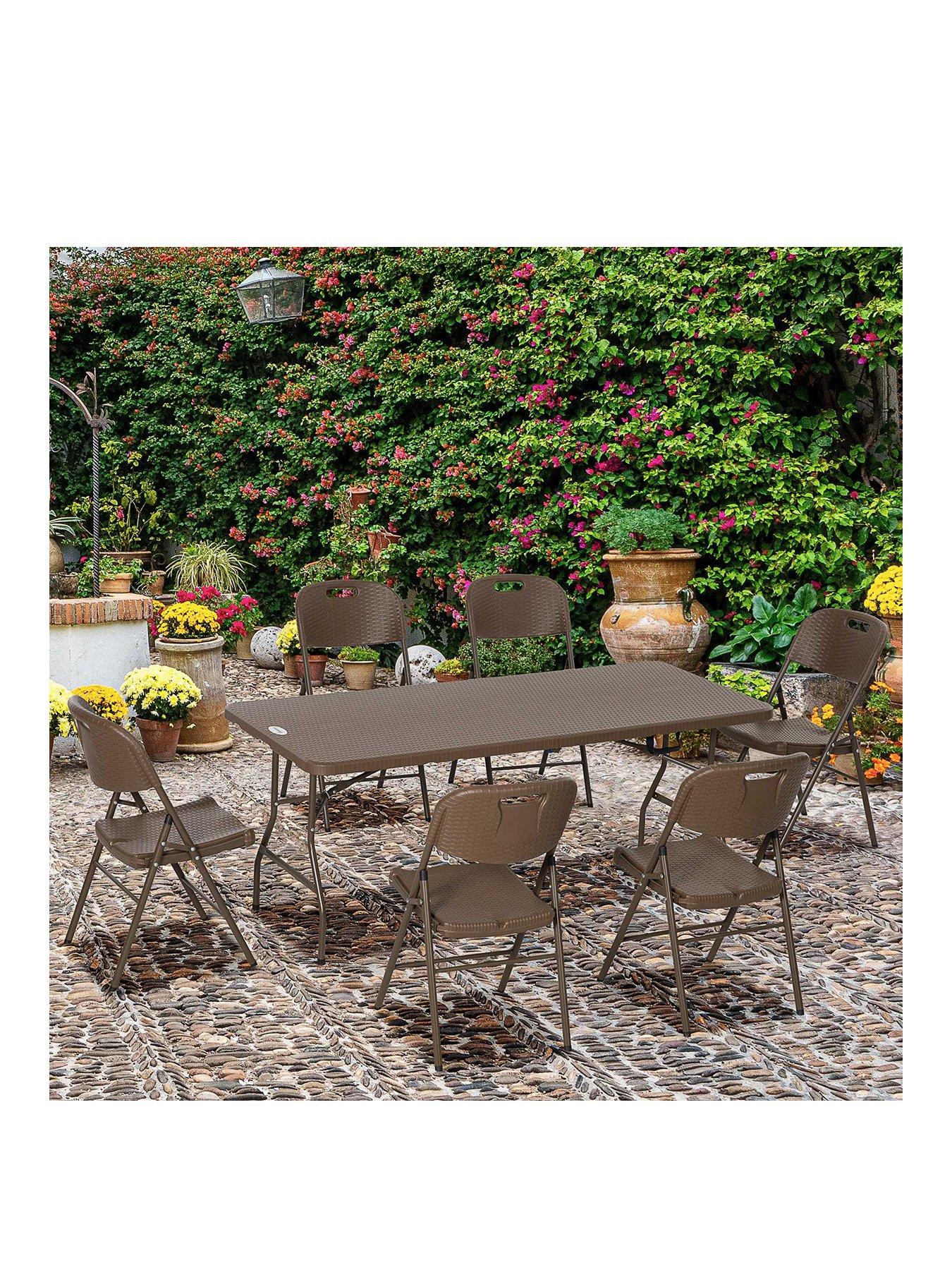Image 2 of 7 of OutSunny 6 Seater Rattan Dining Set, Dark Brown