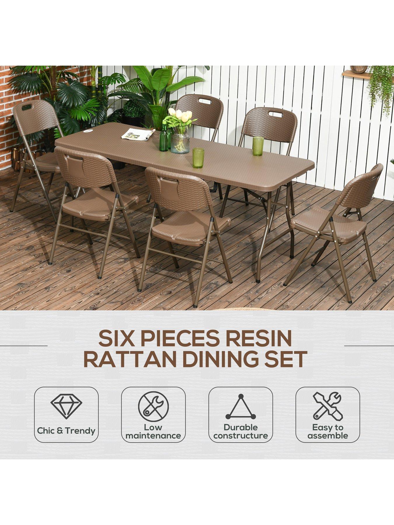 Image 5 of 7 of OutSunny 6 Seater Rattan Dining Set, Dark Brown