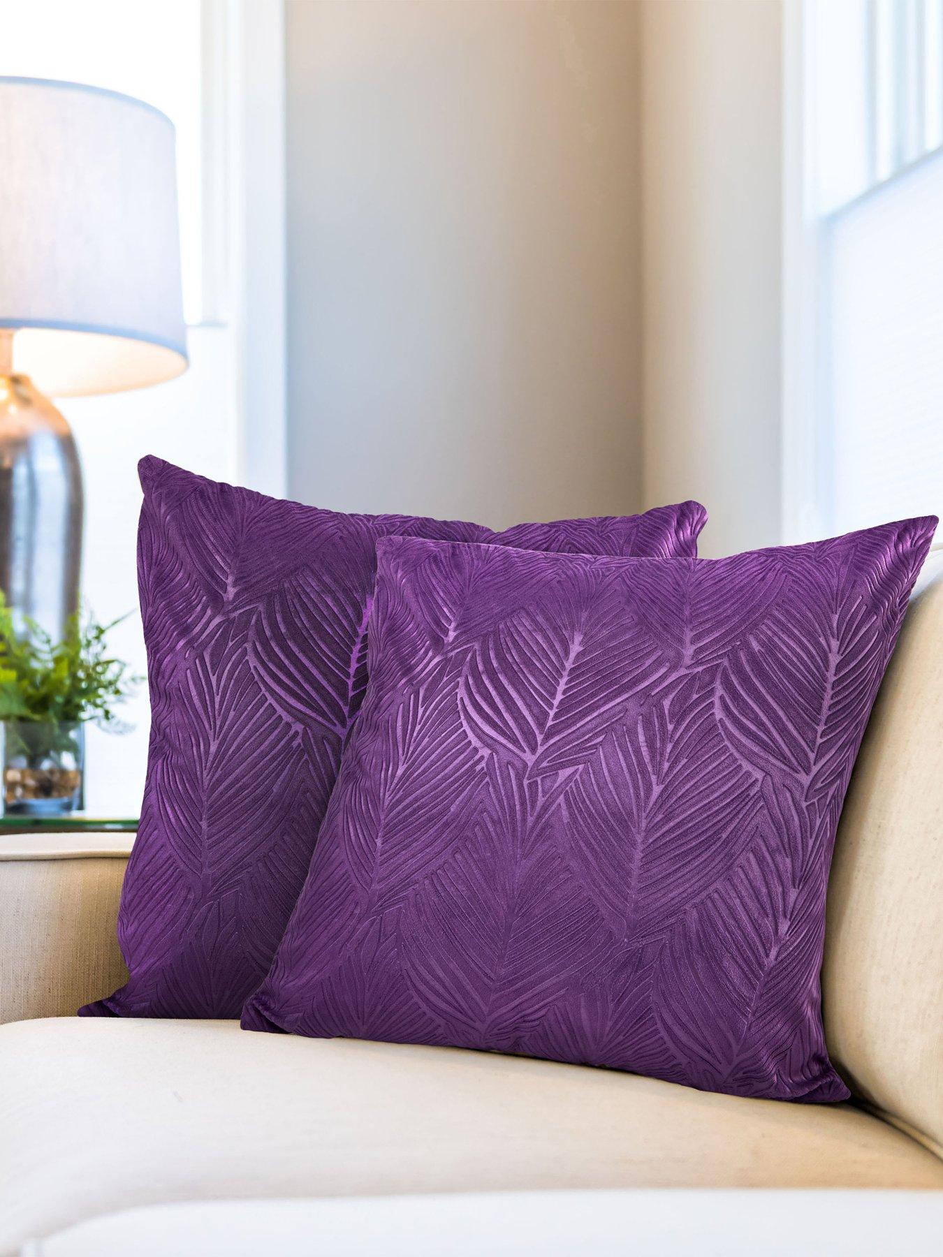 Image 1 of 2 of The Very Collection Leaf Embossed Velvet Filled Cushion Pair 43x43cm