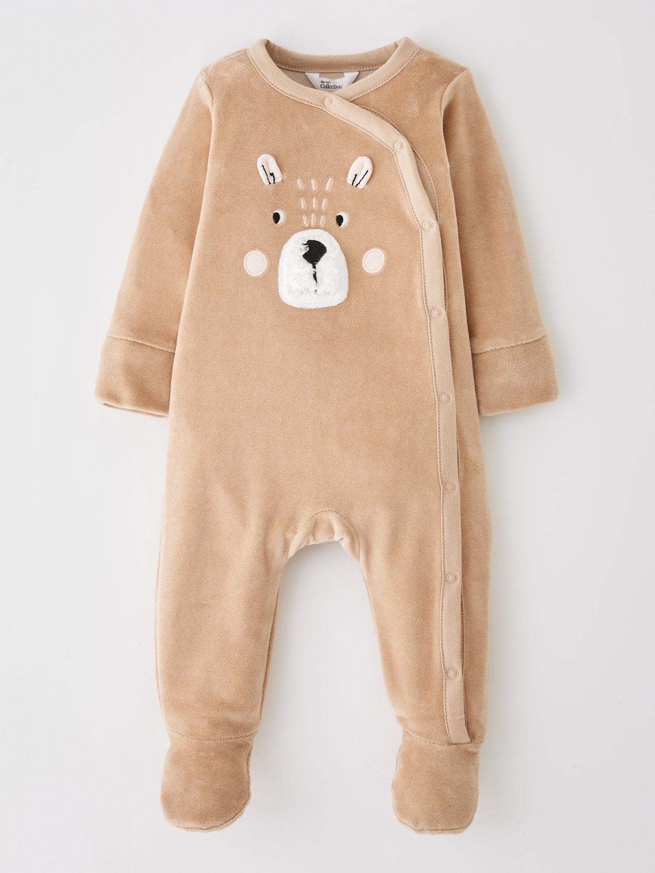 The Very Collection Baby Boys Bear Cub Velour Sleepsuit - Brown