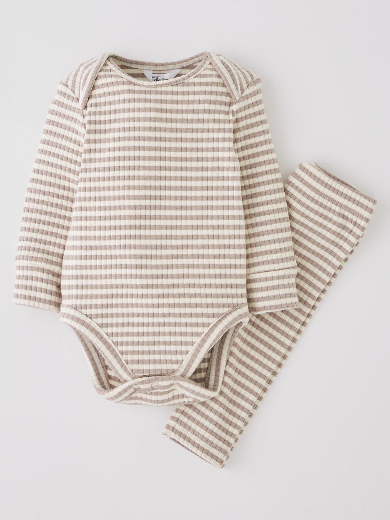 Image 1 of 4 of The Very Collection Unisex Rib Stripe Bodysuit And Legging - Beige
