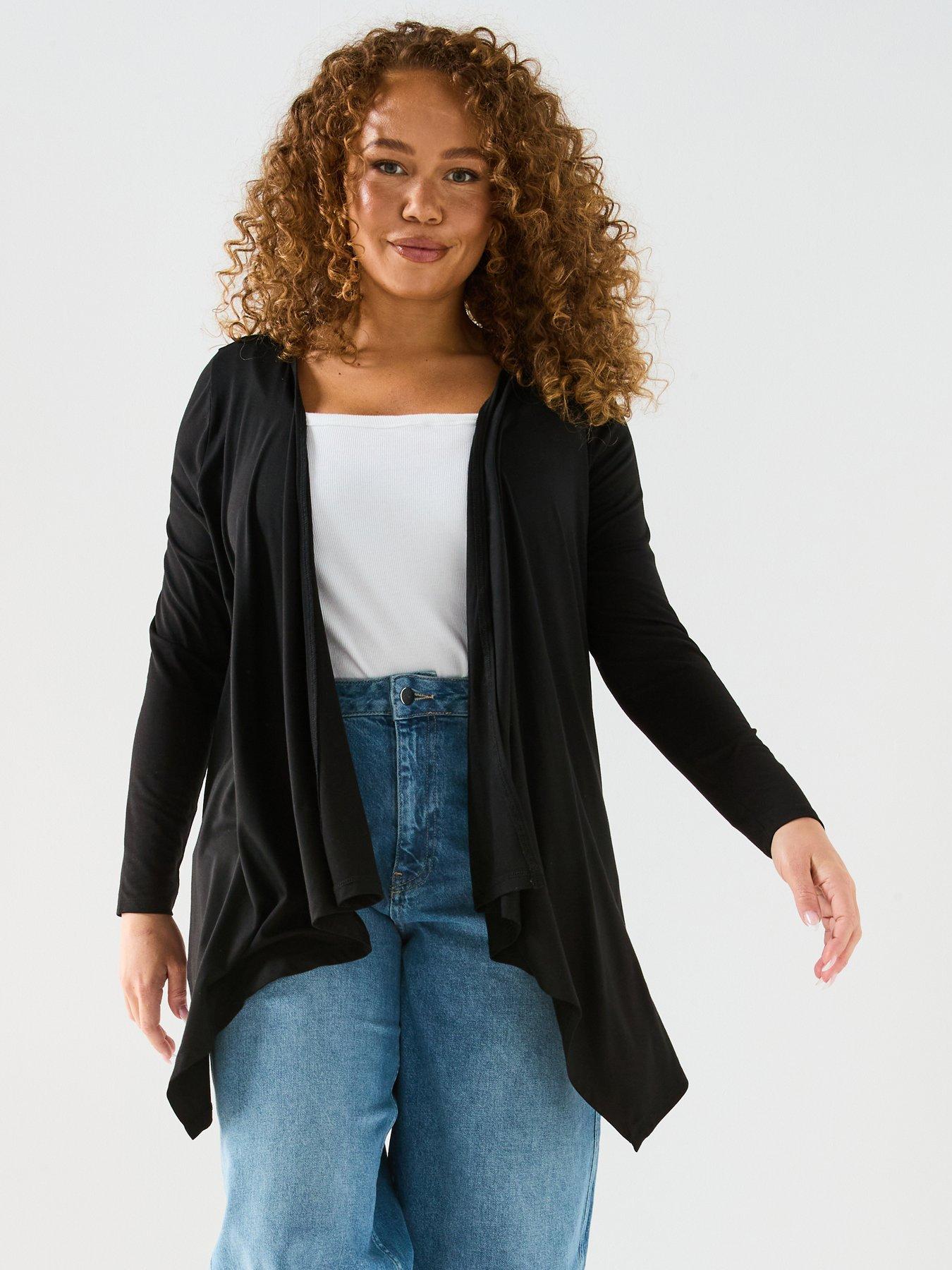 undefined Stretch Waterfall Cardigan - Black