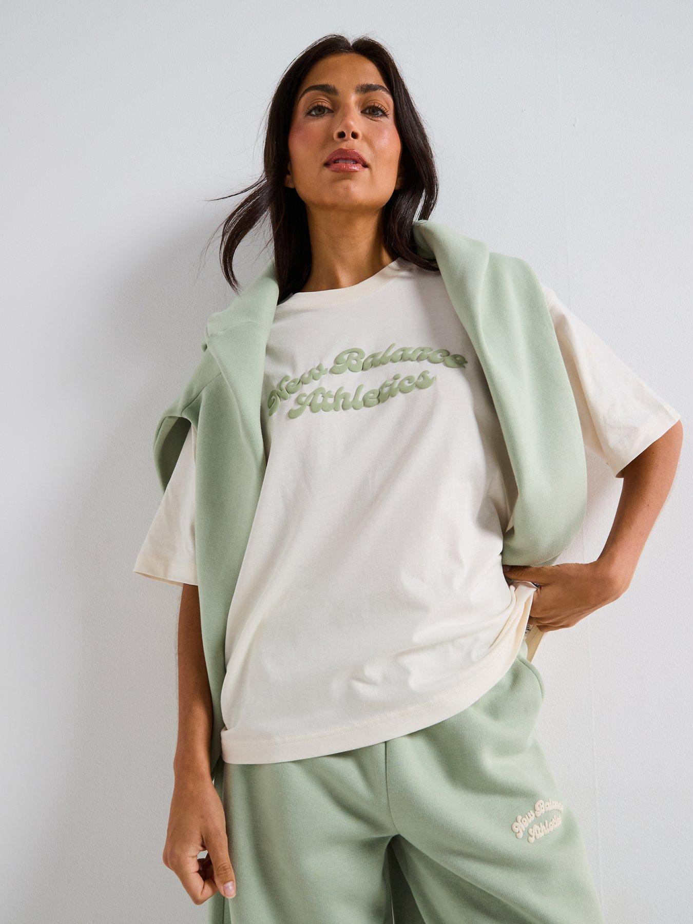 New Balance Womens Linear Heritage Oversized T-Shirt - Beige