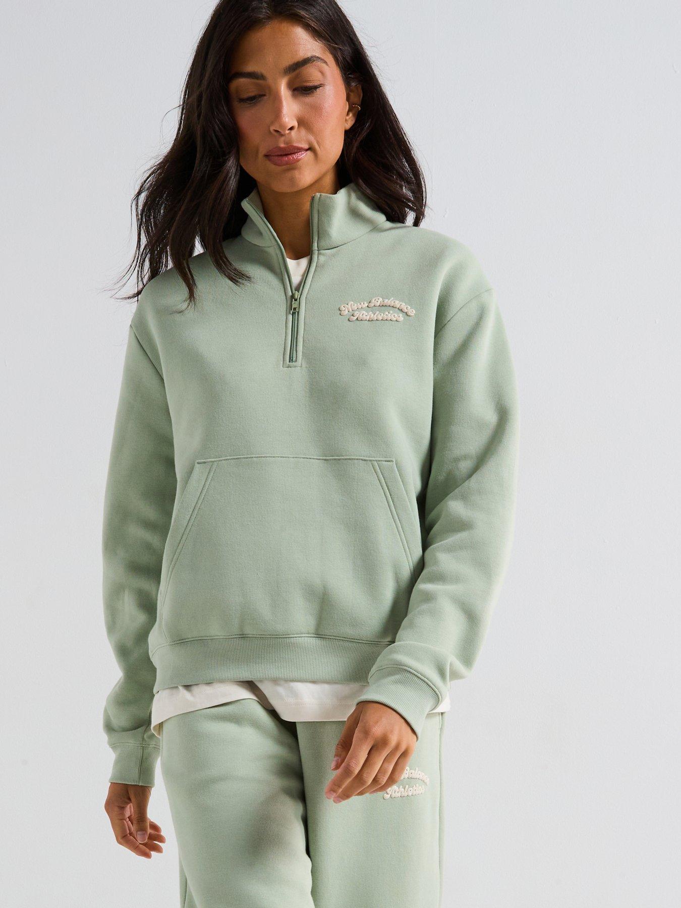 New Balance Womens Linear Heritage Fleece Half Zip - Green