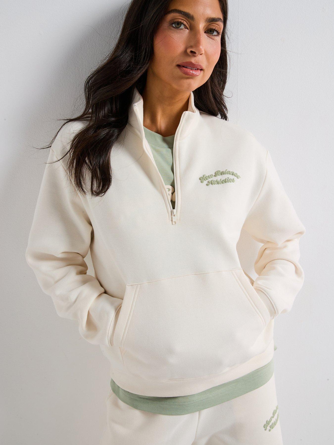 New Balance Womens Linear Heritage Fleece Half Zip Sweatshirt - Beige