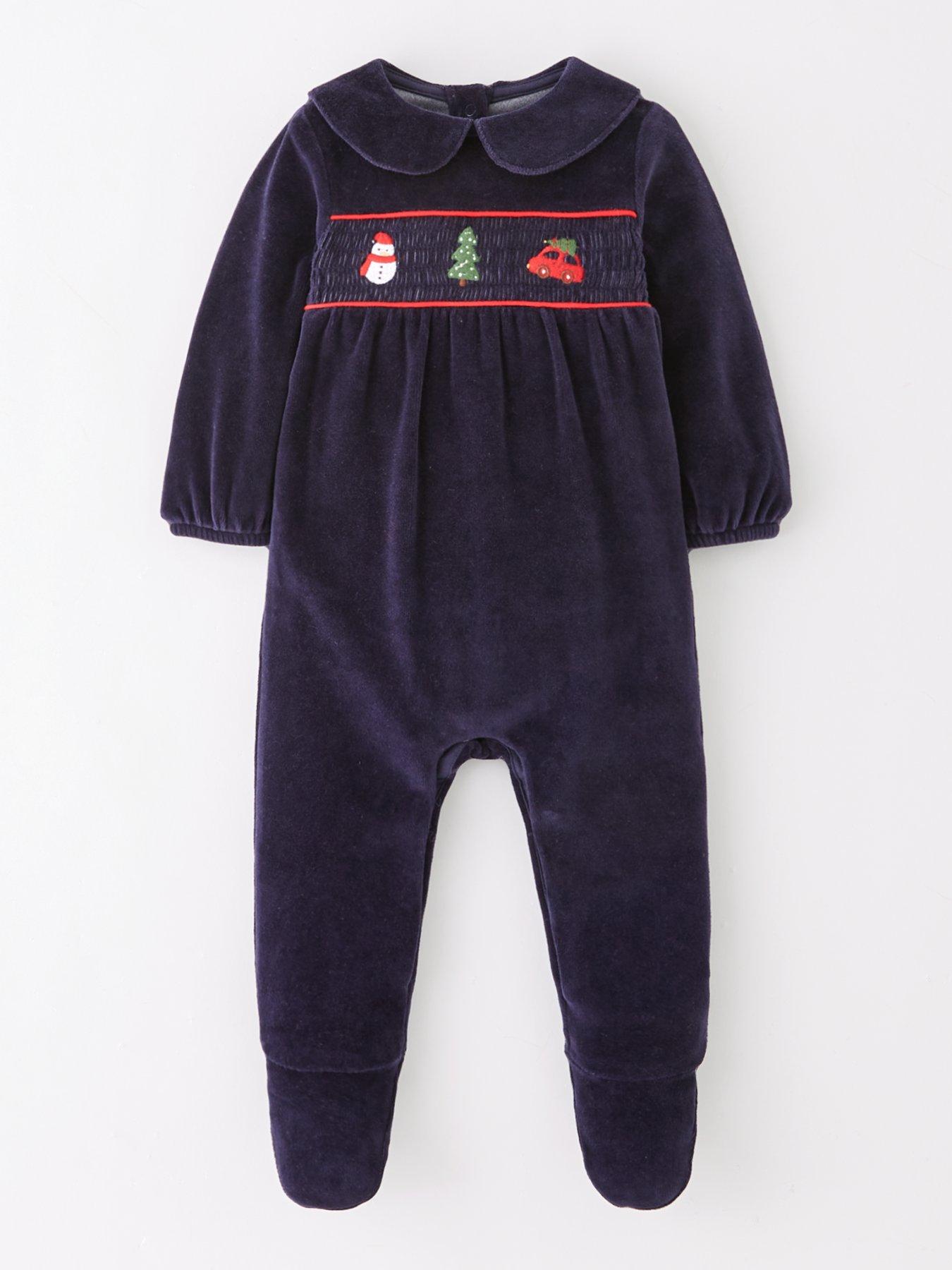 The Very Collection Baby Boys Festive Velour Sleepsuit Navy Very - Main Image