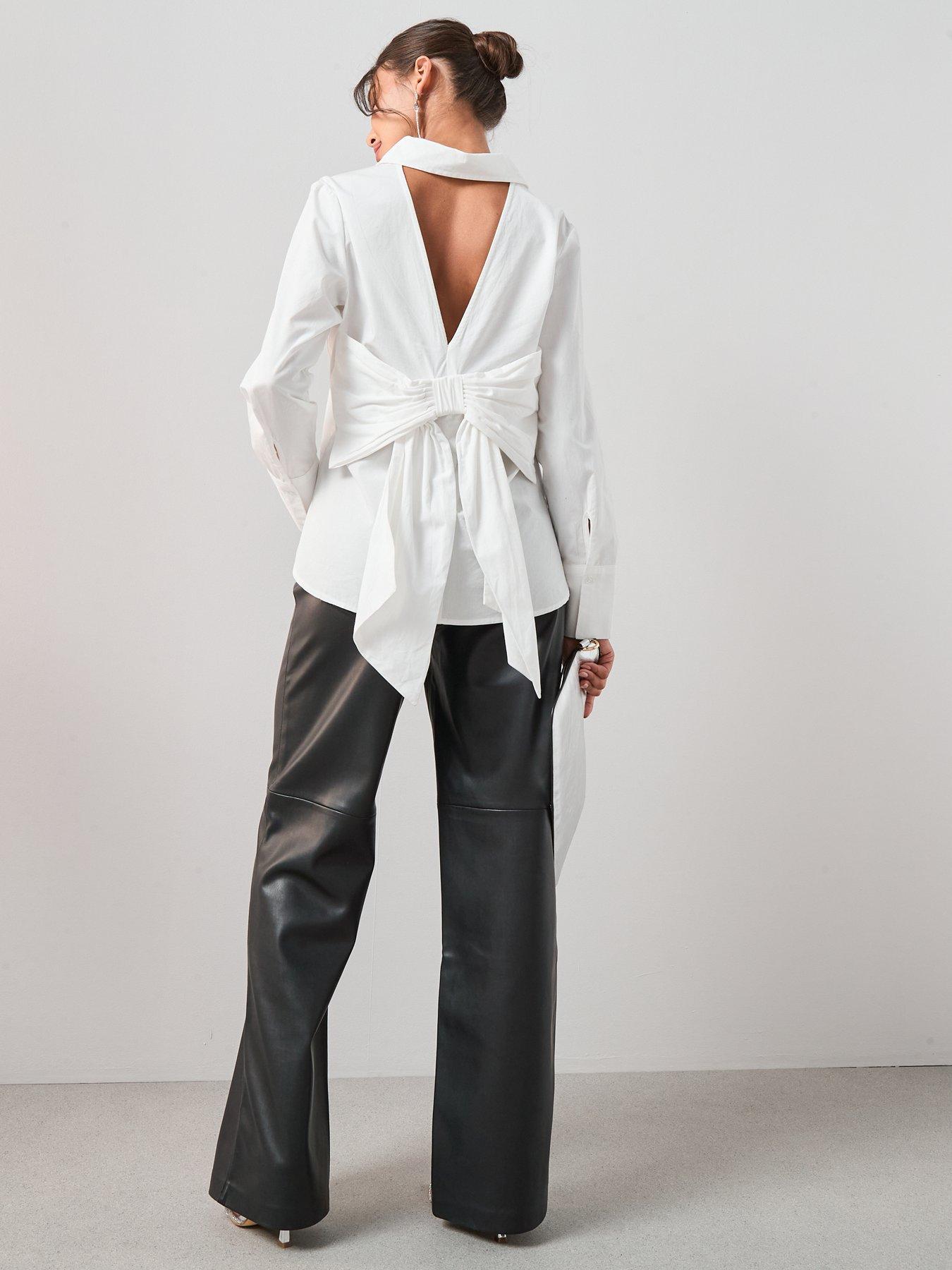 Image 2 of 5 of V by Very Bow Detail White Longline Shirt - White