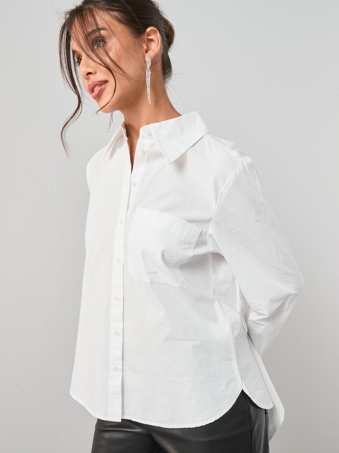 Image 3 of 5 of V by Very Bow Detail White Longline Shirt - White
