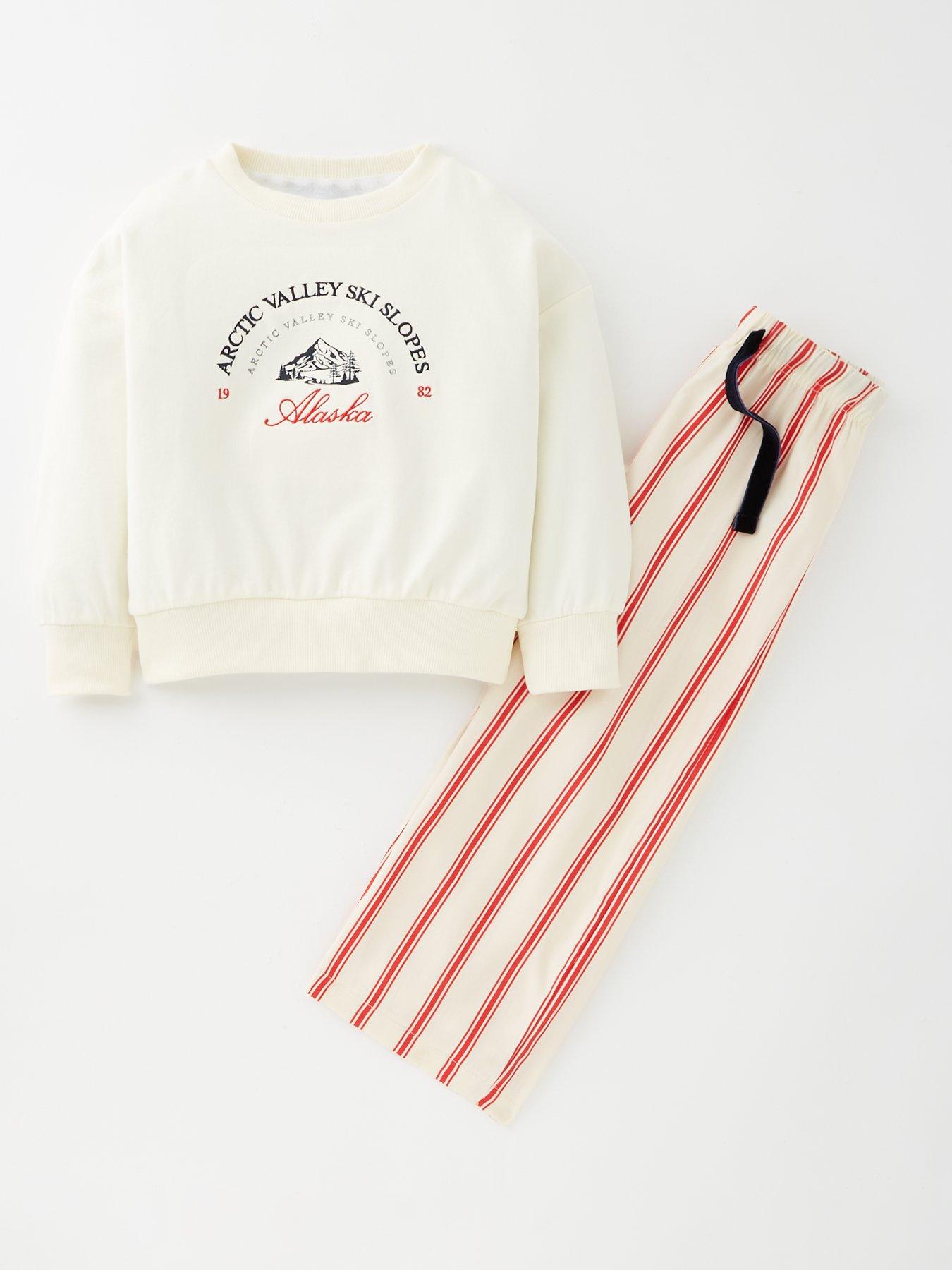 Image 2 of 5 of The Very Collection Kids Family Christmas Pj Embroided Brushed Back Sweat And Woven Bottom - Cream