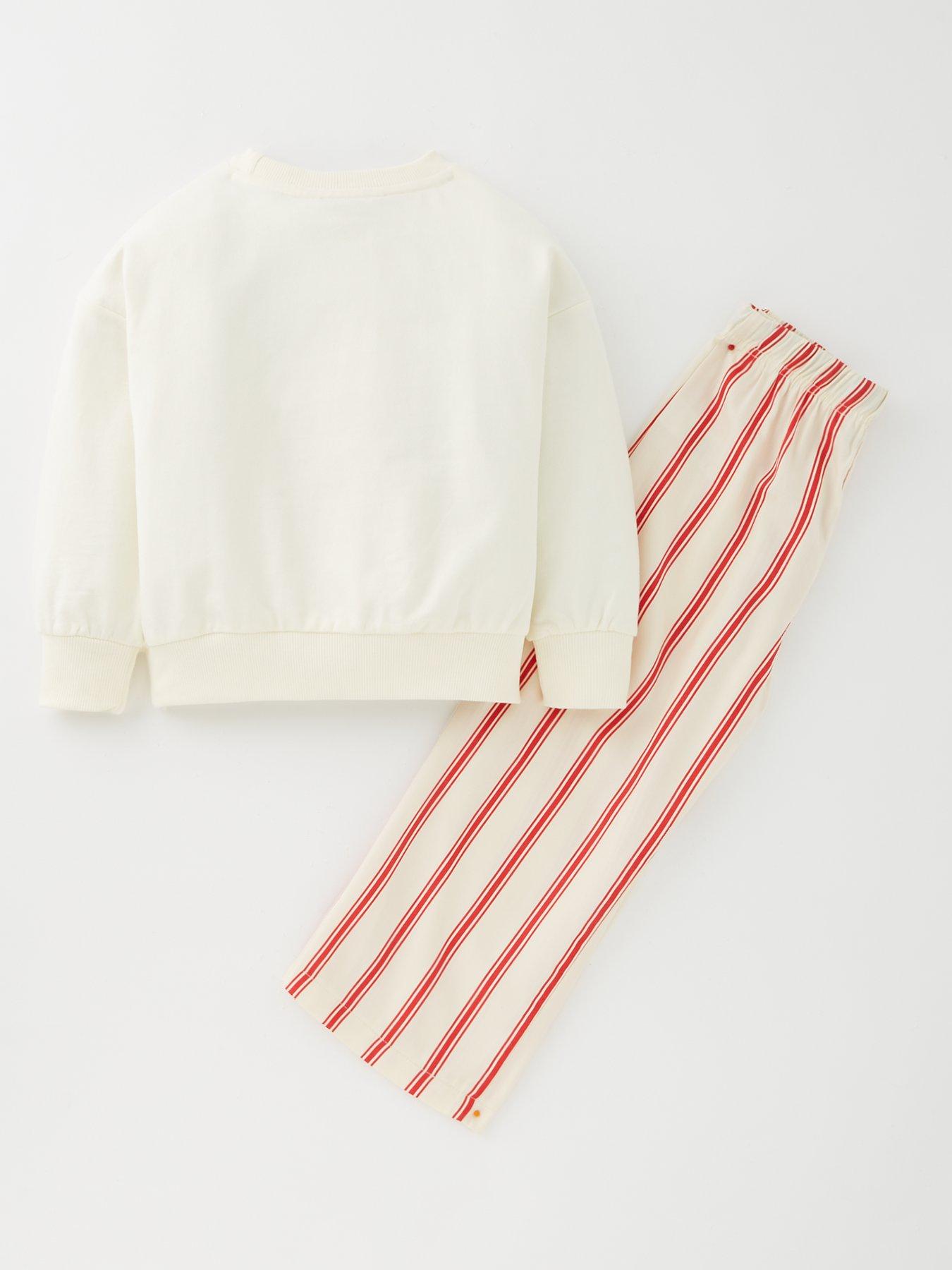 Image 3 of 5 of The Very Collection Kids Family Christmas Pj Embroided Brushed Back Sweat And Woven Bottom - Cream