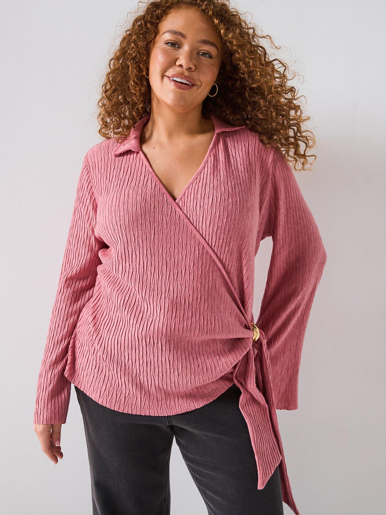 undefined Textured Gold Trim Wrap Top - Pink