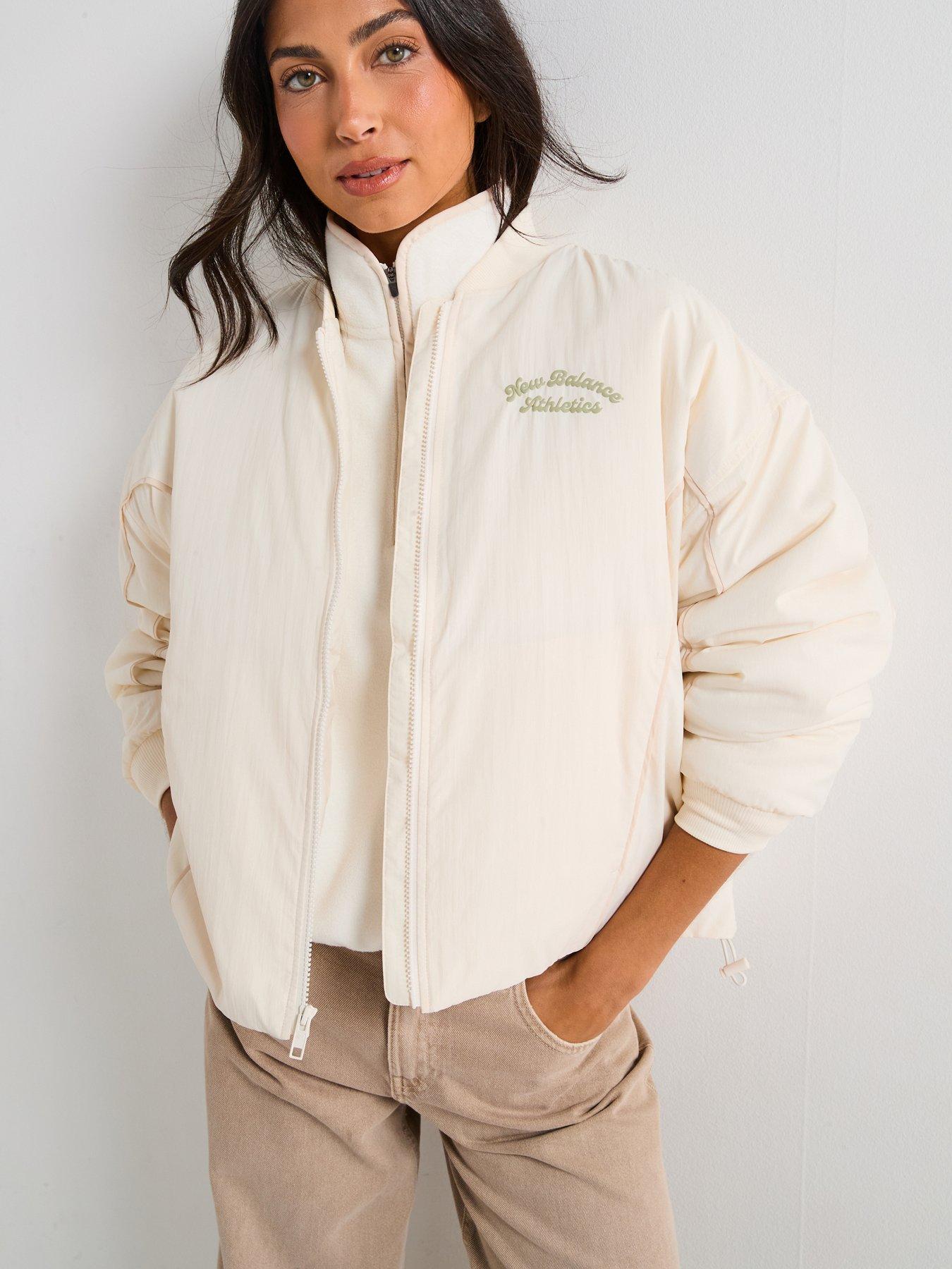 New Balance Womens Linear Heritage Woven Bomber Jacket - Beige