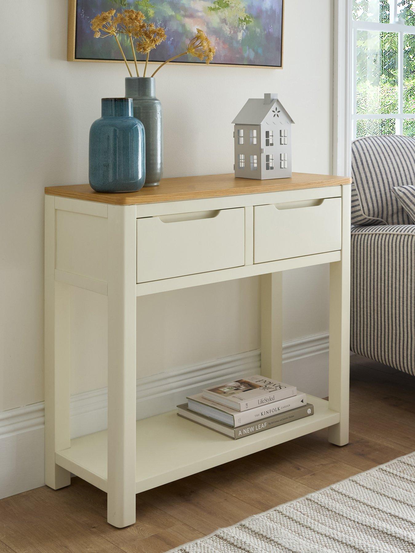 Very Home Saxon Ready Assembled 2 Drawer Console Table with Shelf - Cream/Oak