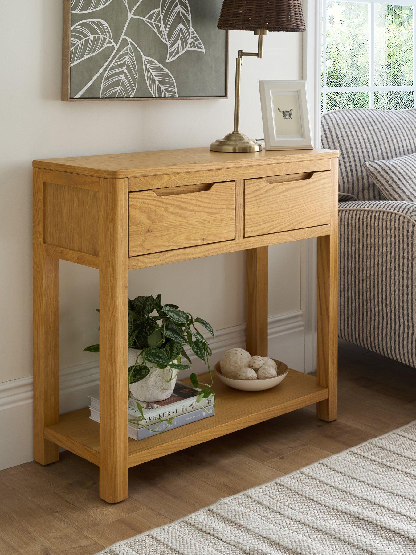 Very Home Saxon Ready Assembled 2 Drawer Console Table with Shelf - Oak