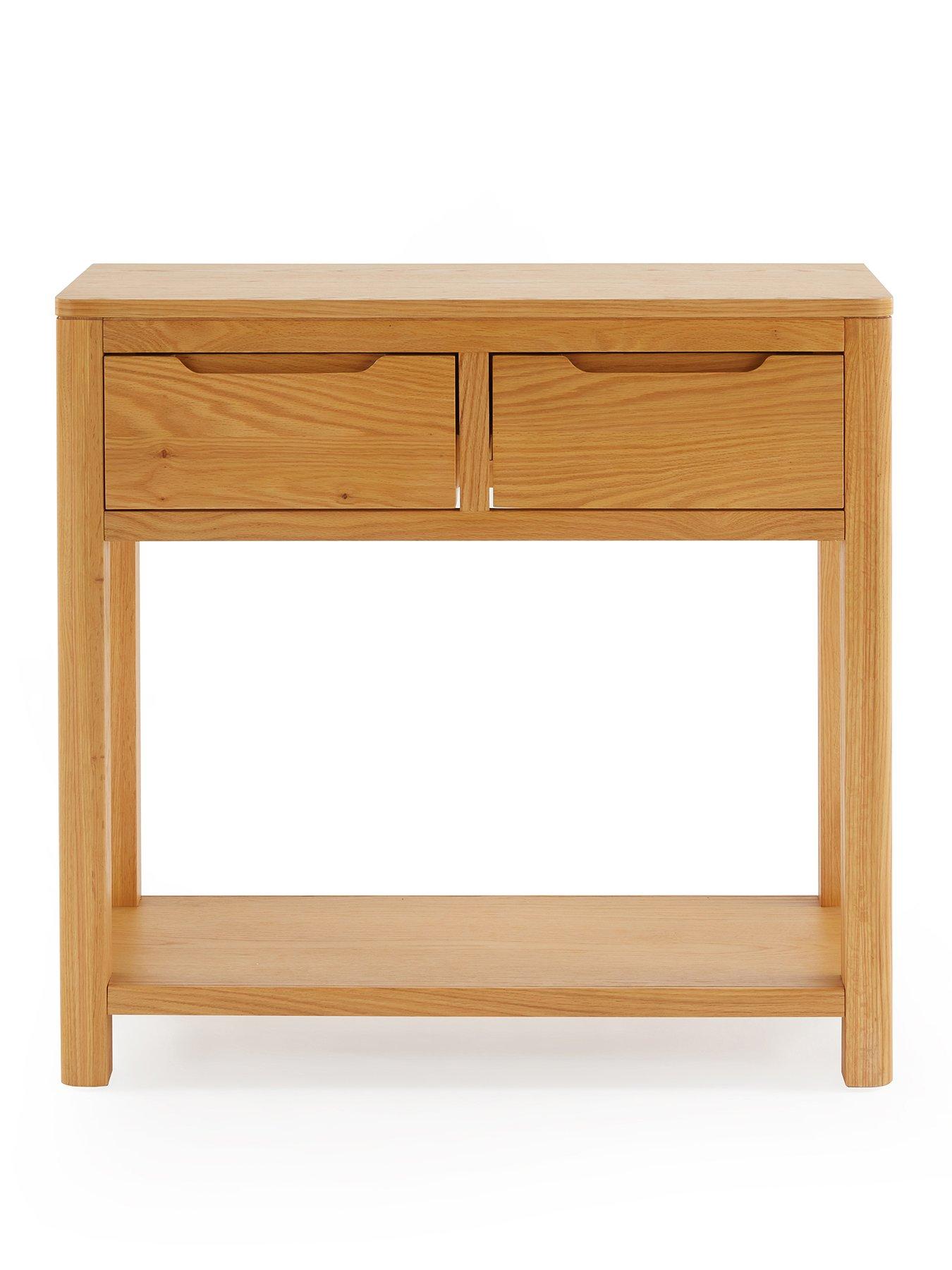 Image 2 of 7 of Very Home Saxon Ready Assembled&nbsp;2 Drawer Console Table with Shelf&nbsp;- Oak