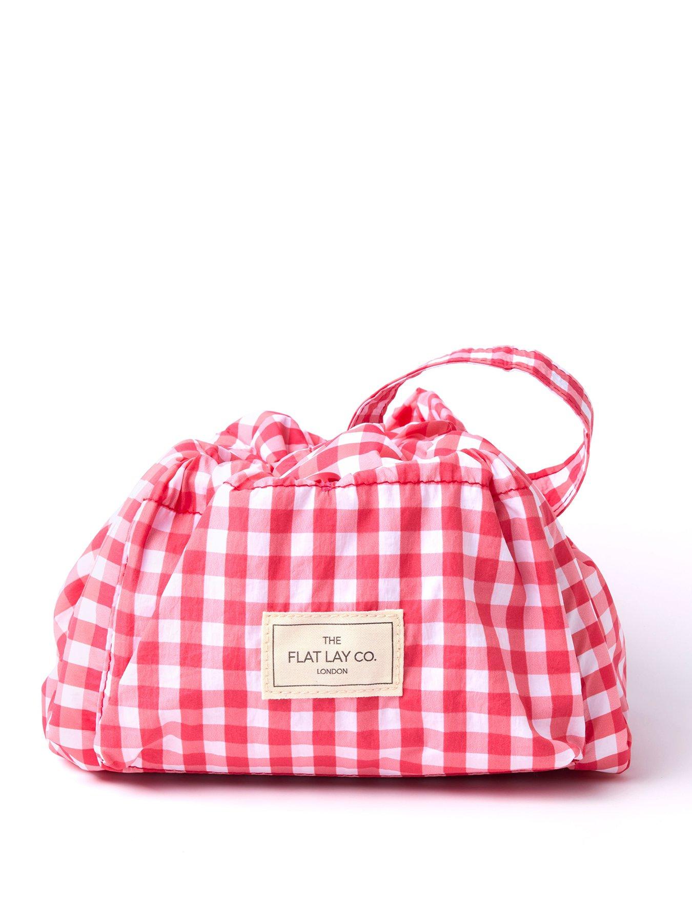 undefined Parachute Drawstring Flat Lay Makeup Bag - Red Gingham