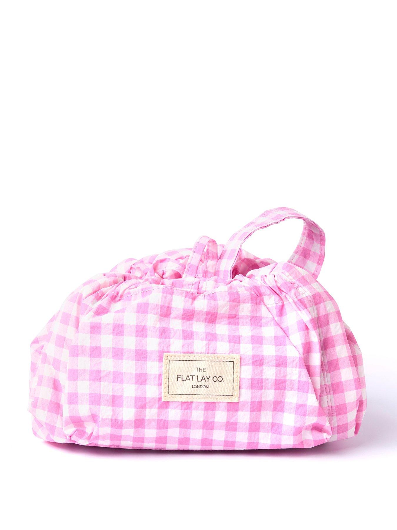 undefined Parachute Drawstring Flat Lay Makeup Bag - Pink Gingham