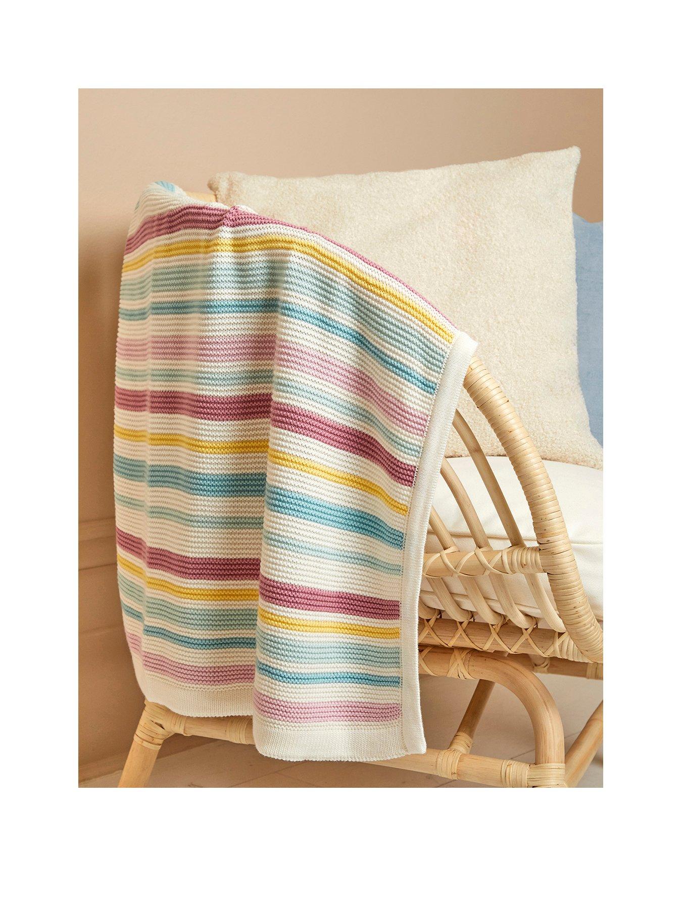 undefined Pink Chunky Knitted Stripe Blanket