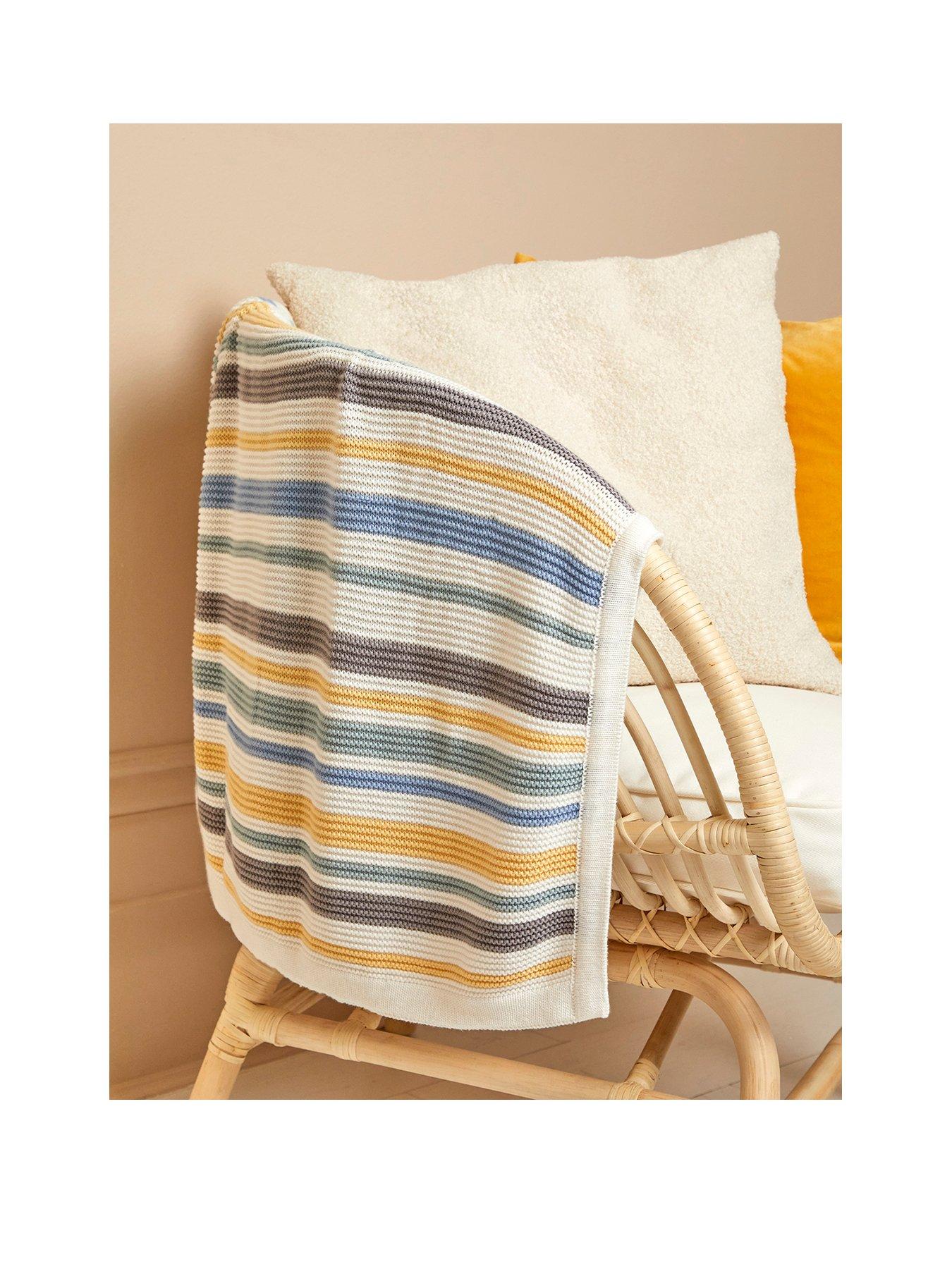 undefined Pastel Chunky Knit Striped Blanket