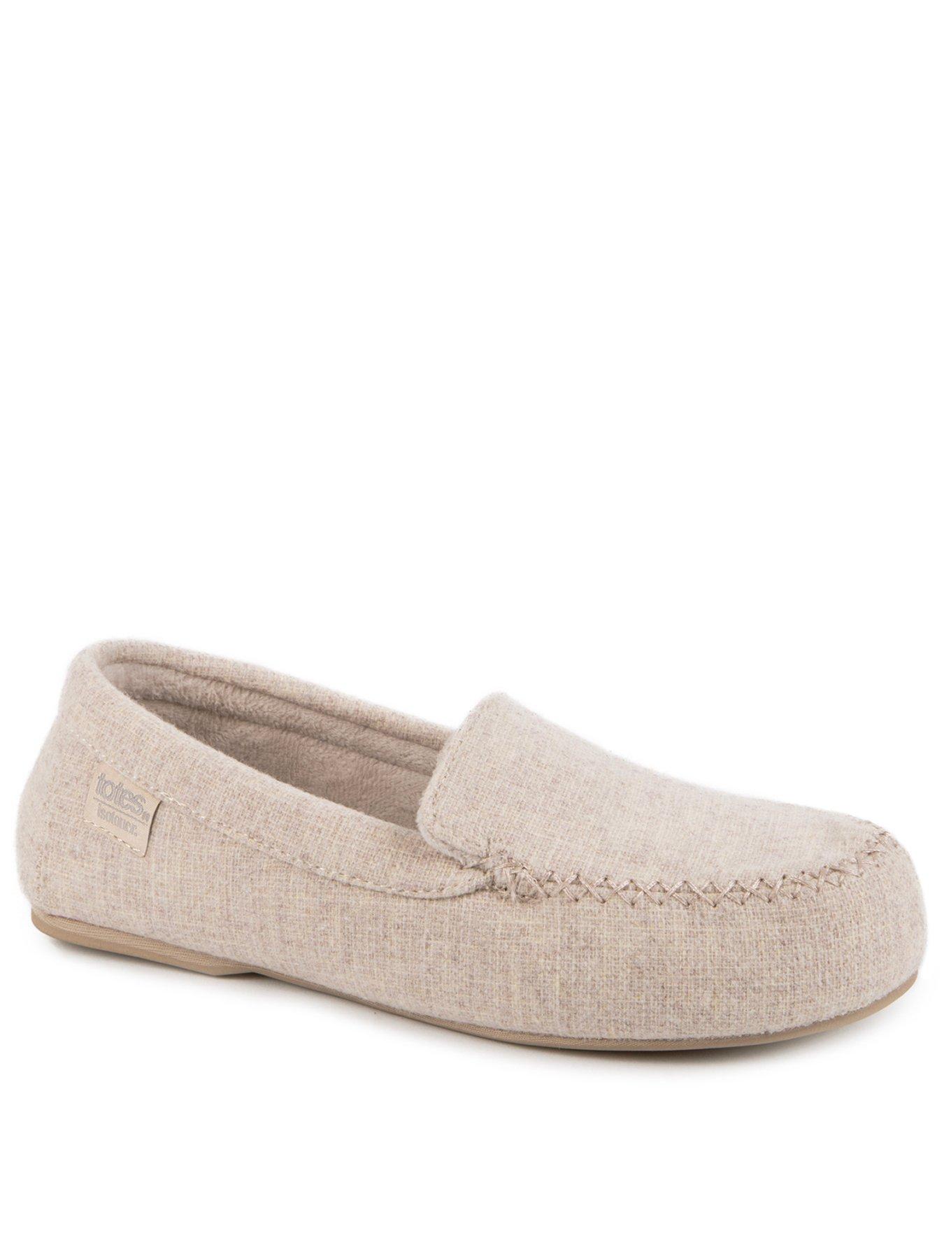 TOTES Isotoner Textured Moccasin Slippers - Beige