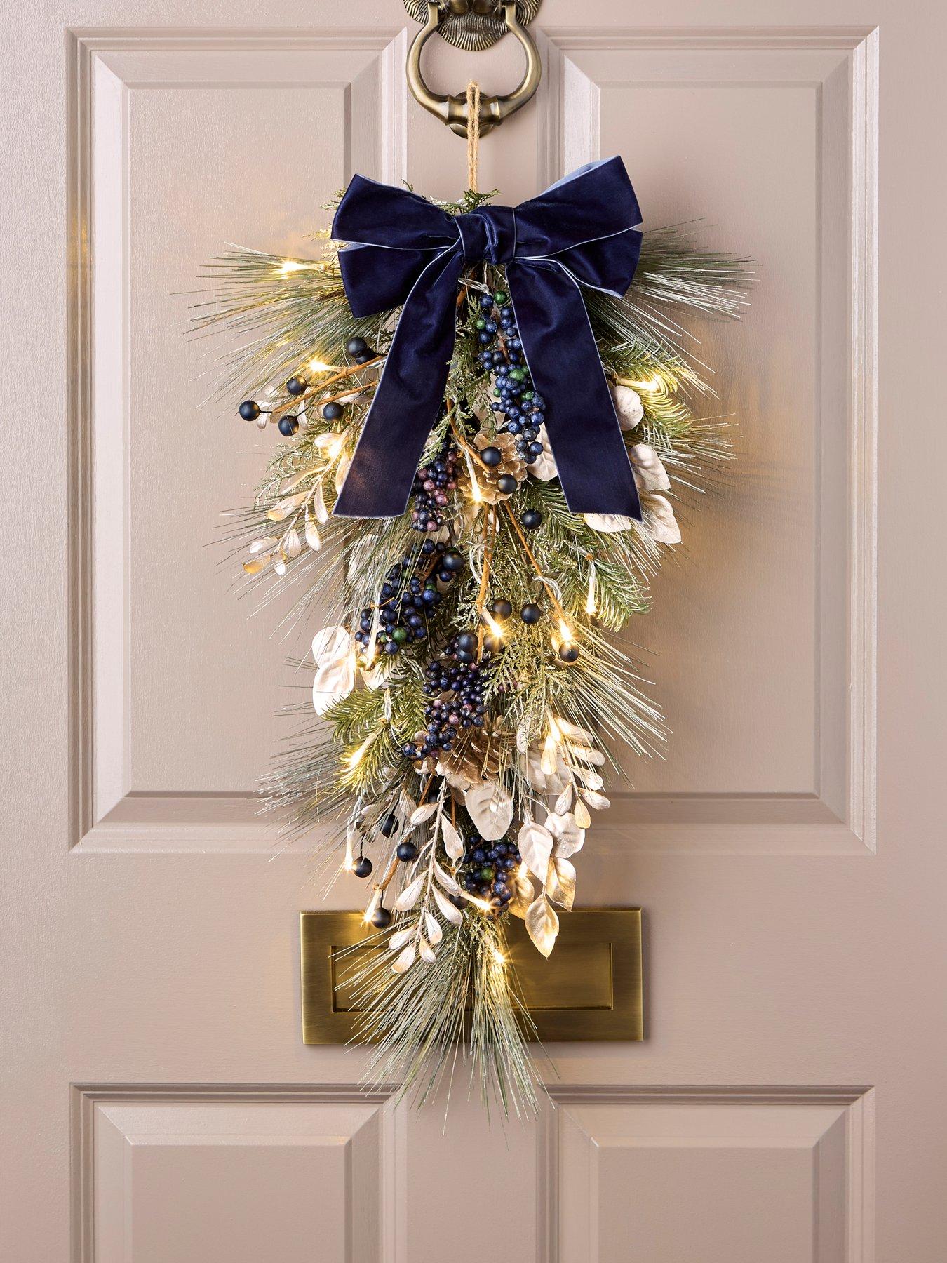 undefined Blueberry Wreath With Velvet Bow  Pre Lit