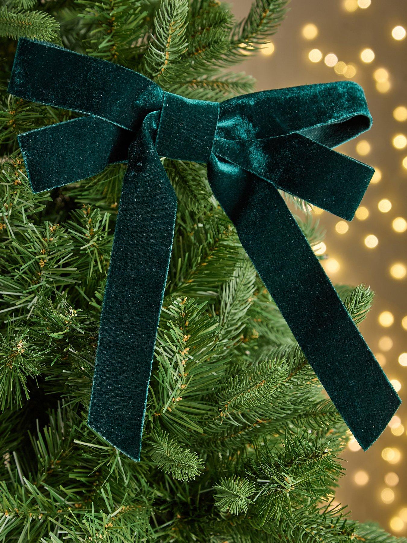 Very Home Set of 6 Clip On Dark Green Velvet Christmas Tree Bows