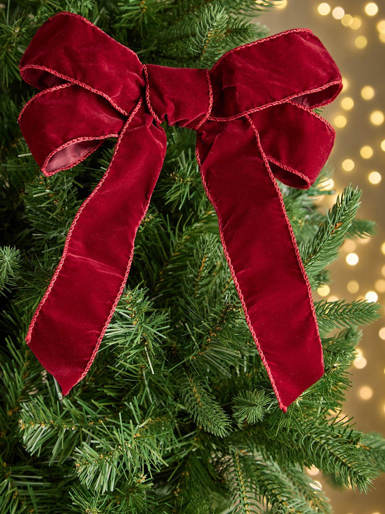 Very Home Set of 6 Clip On 25 cm Dark Red Velvet Christmas Tree Bows