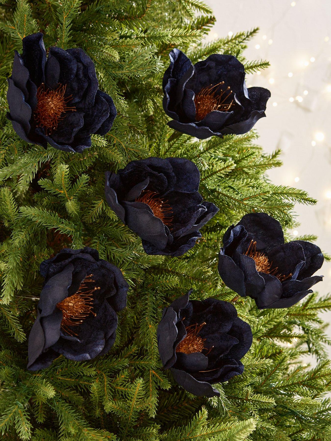Very Home Set of 6 Blue Magnolia Christmas Tree Clips