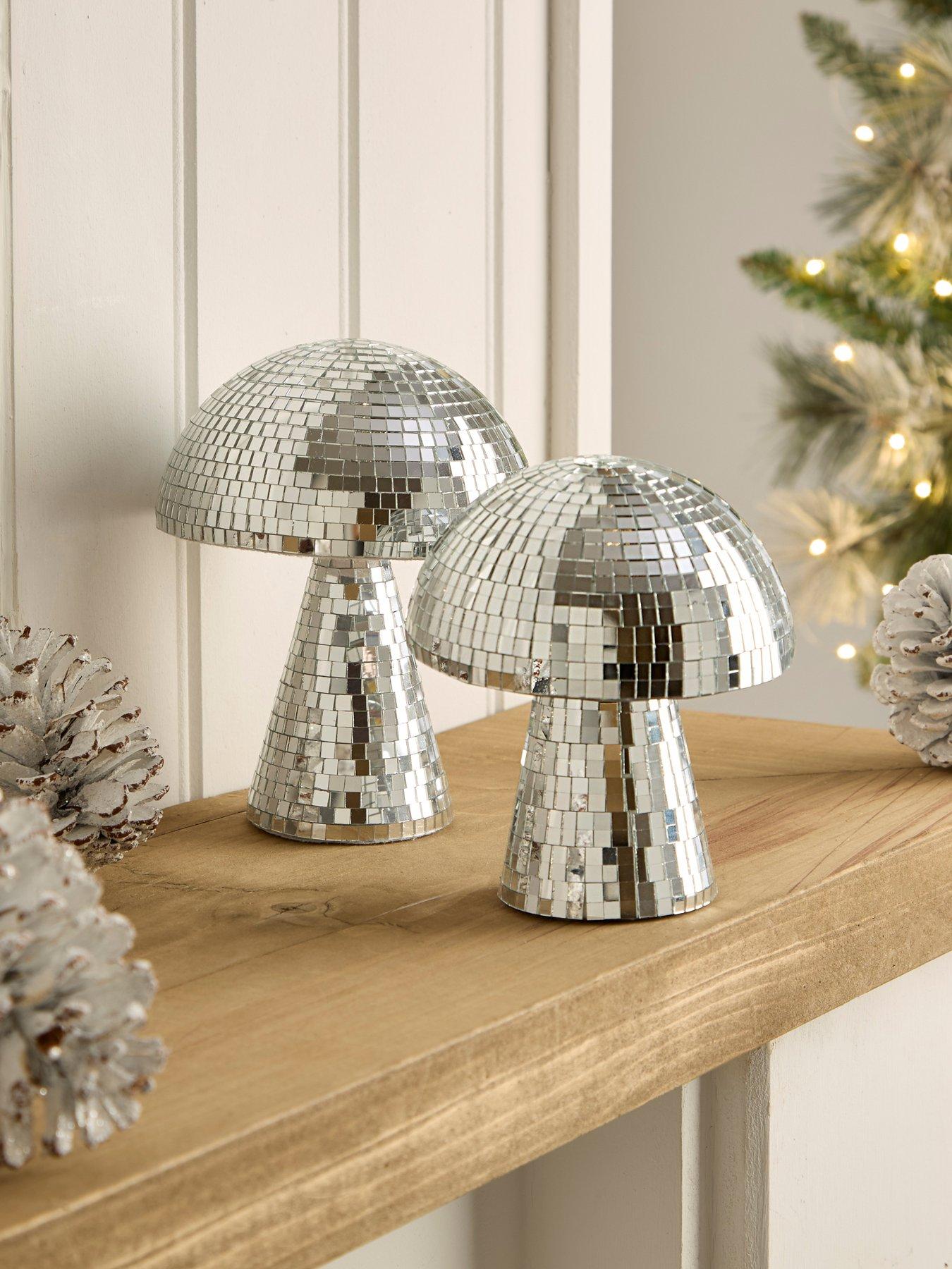 Very Home Set of 2 Mirrored Mushroom Christmas Ornaments