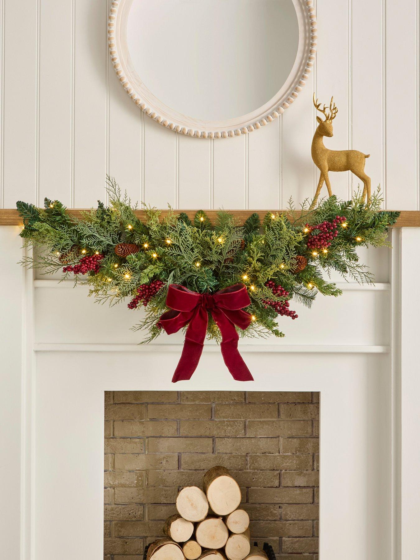 Image 1 of 4 of Very Home Pre Lit Evergreen Christmas Swag with Bow