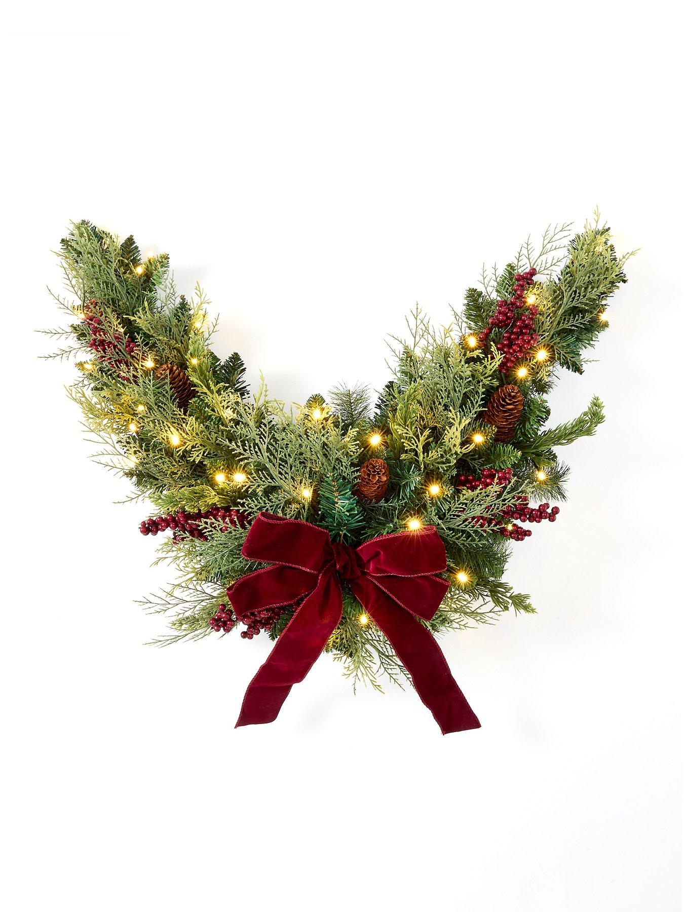 Image 3 of 4 of Very Home Pre Lit Evergreen Christmas Swag with Bow