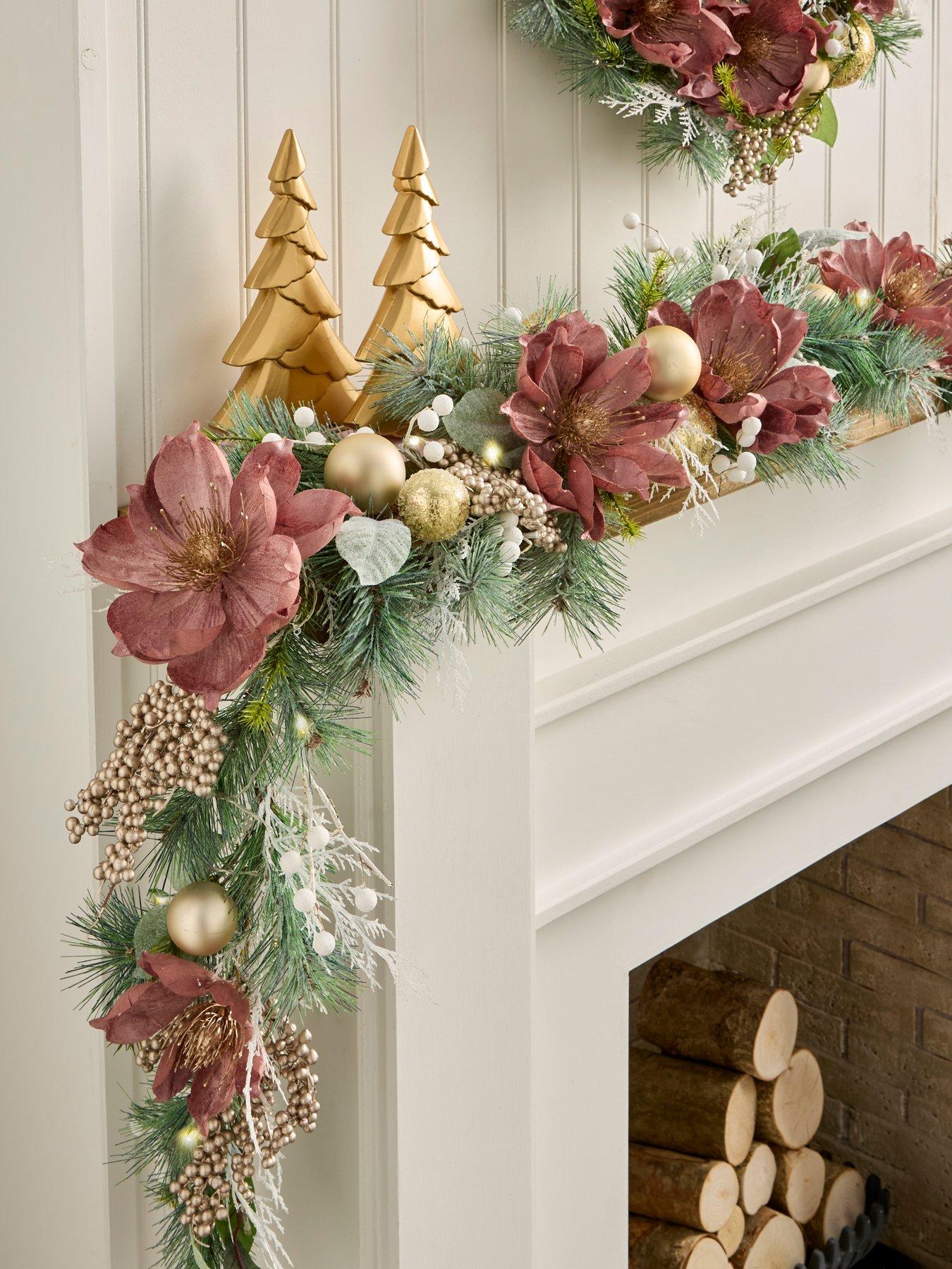 Very Home Dusky Pink Magnolia Pre Lit Christmas Swag - 180 cm