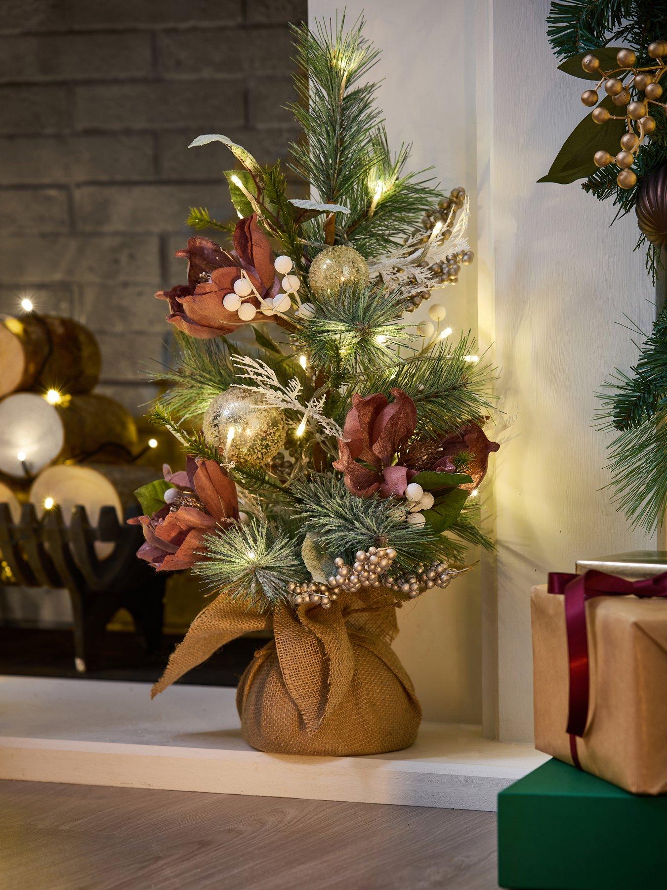 Very Home 60 cm Dusky Pink Magnolia Pre Lit Tabletop Christmas Tree