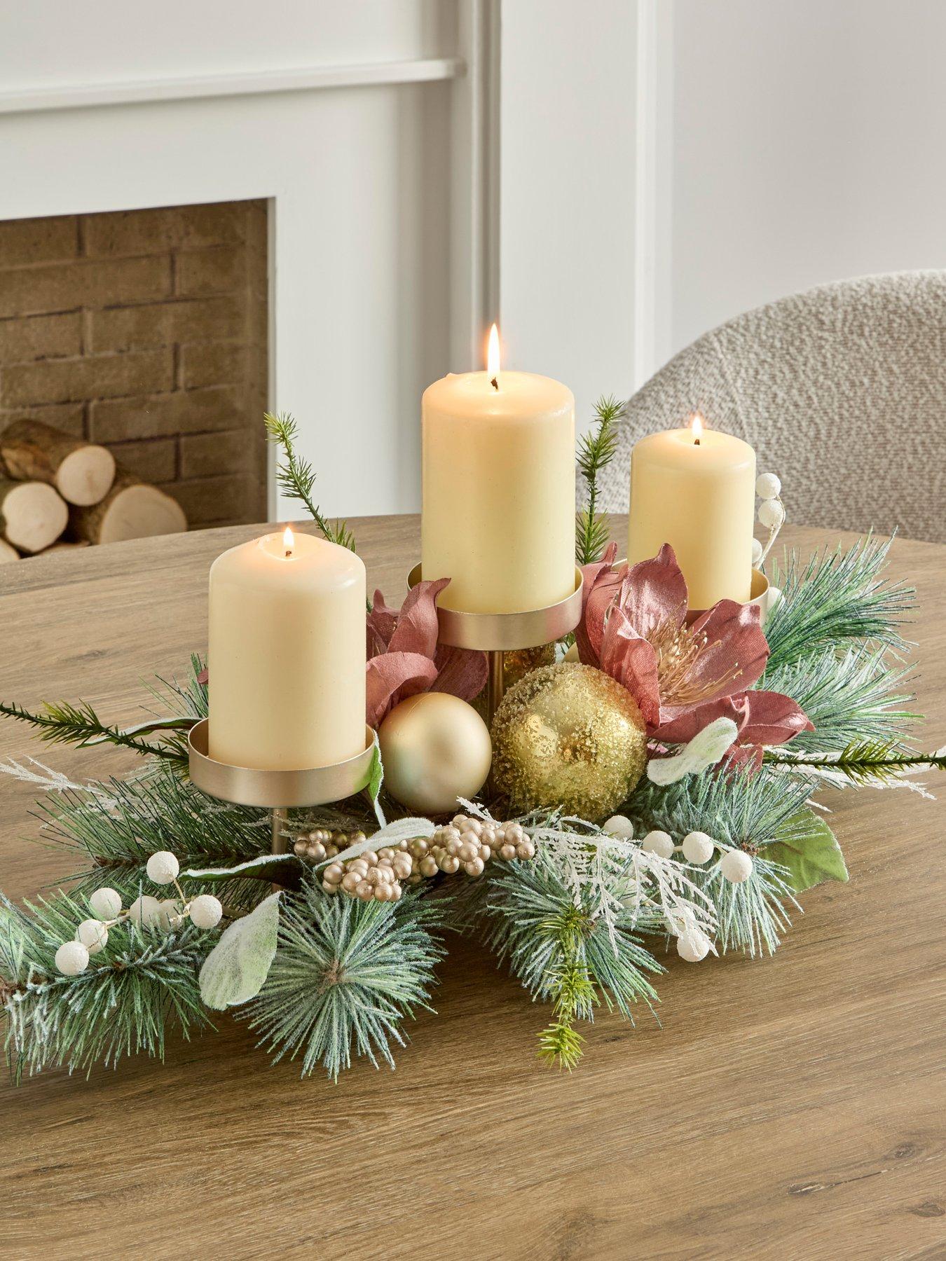 Image 1 of 7 of The Very Collection Dusky Pink Magnolia Candle Table Centre Christmas Decoration