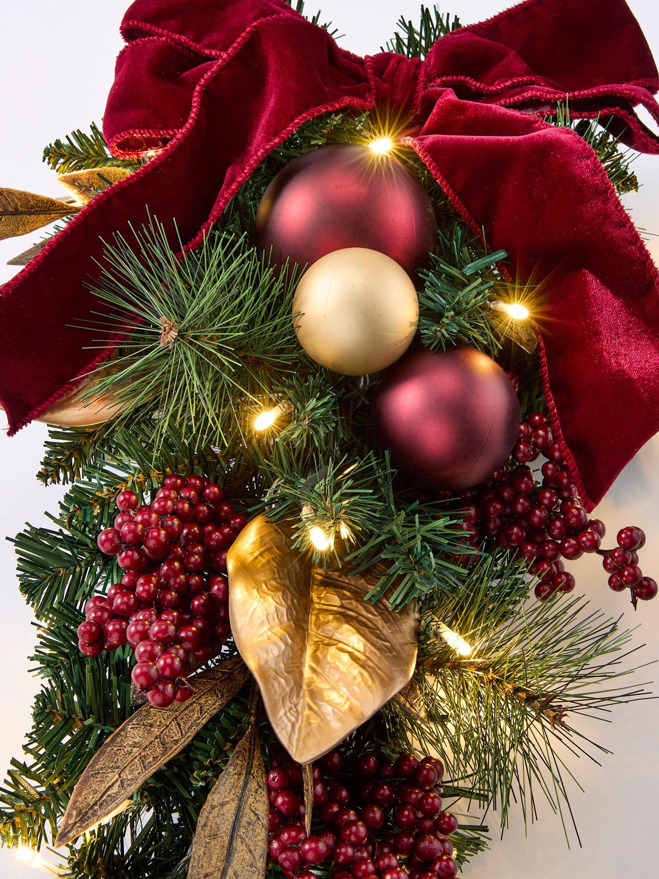 Image 4 of 4 of Very Home Pre Lit Bows and Baubles Teardrop&nbsp;Christmas Wreath - 70 cm