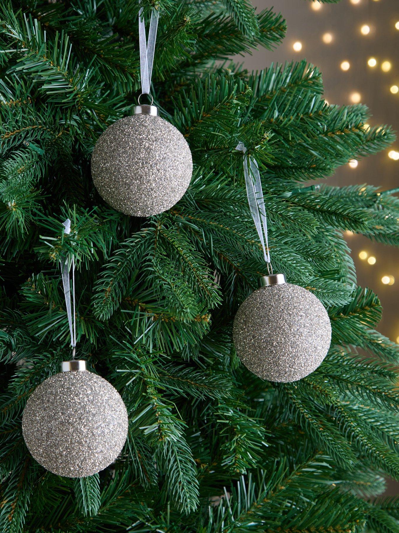 Very Home Set of 3 Silver Crusted Christmas Tree Baubles