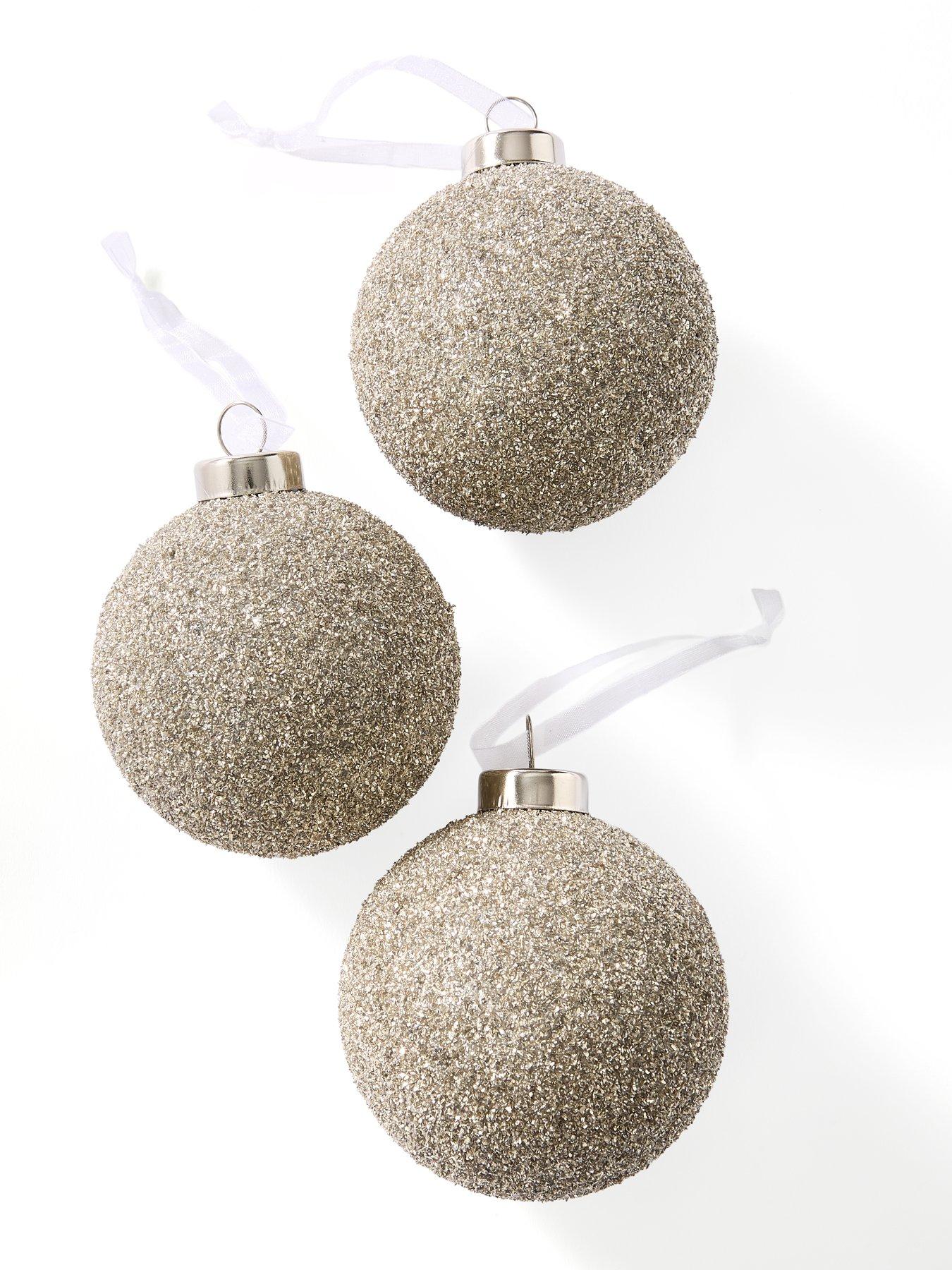 Image 2 of 3 of Very Home Set of 3 Silver Crusted Christmas Tree Baubles