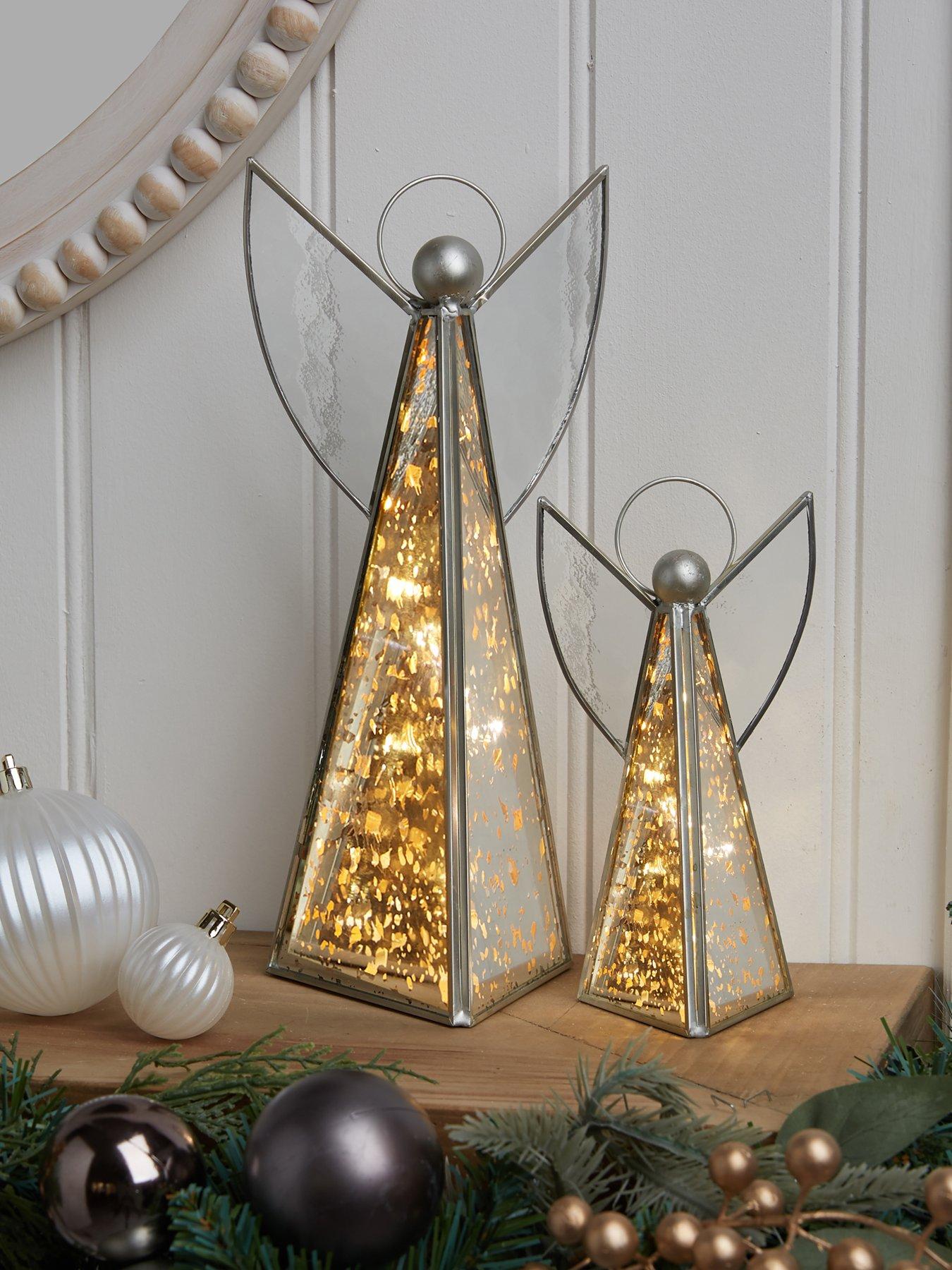 Image 1 of 5 of Very Home Set of 2 Pre Lit Mercury Glass Angel Christmas Tree Decorations