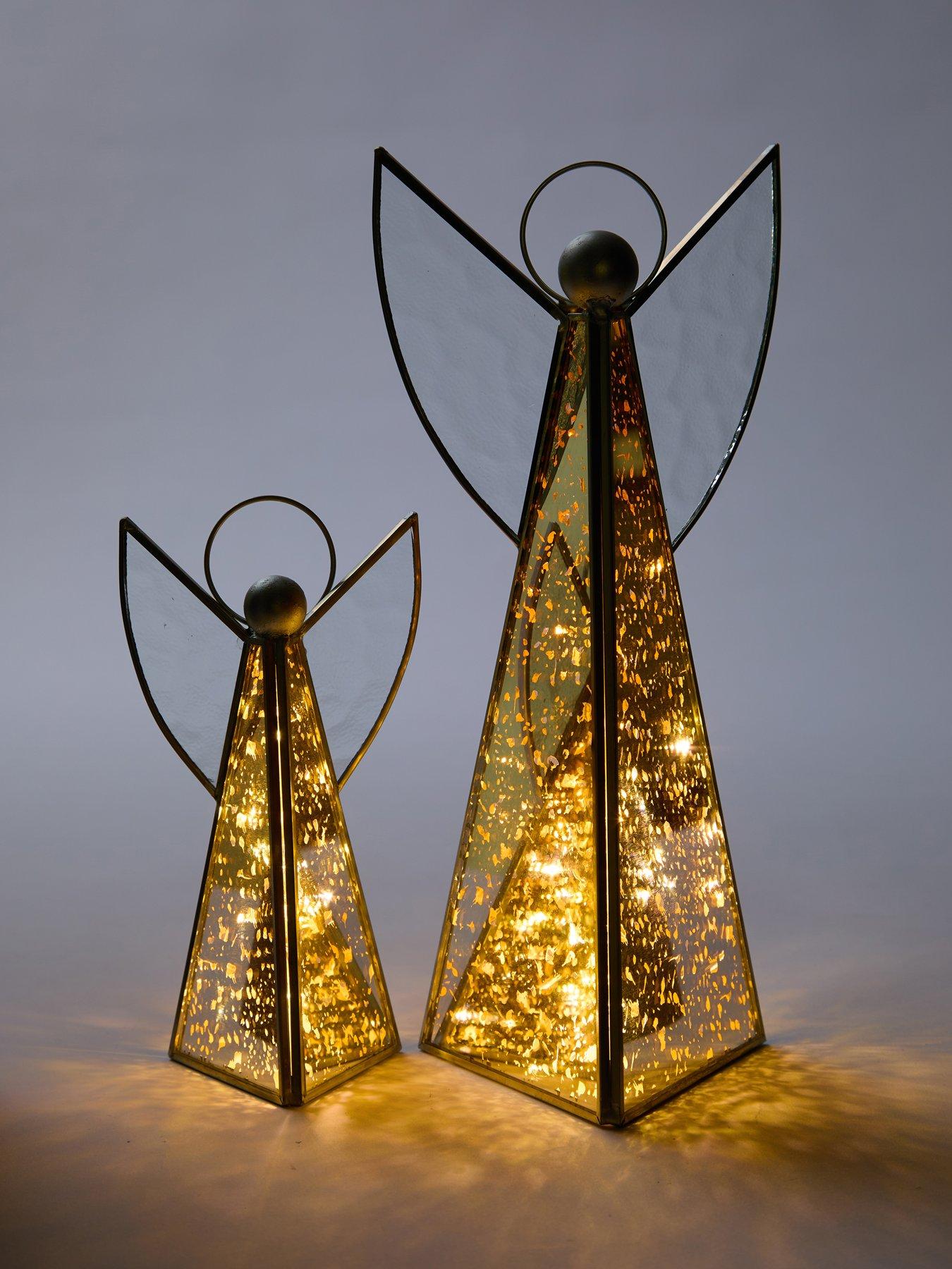 Image 3 of 5 of Very Home Set of 2 Pre Lit Mercury Glass Angel Christmas Tree Decorations