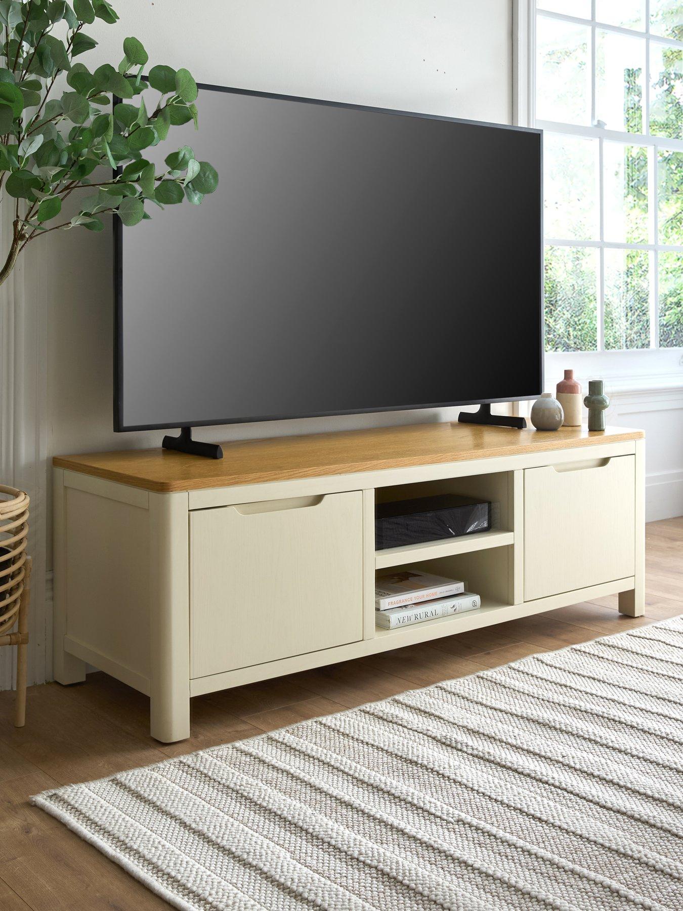 The Very Collection Saxon Ready Assembled 2 Door TV Unit - Ivory/Oak ...