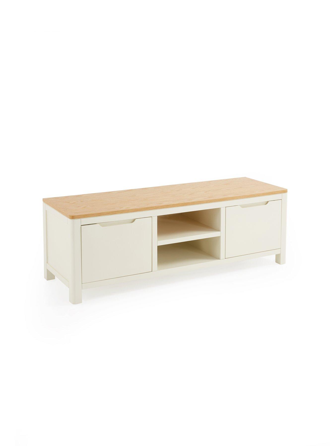 The Very Collection Saxon Ready Assembled 2 Door TV Unit - Ivory/Oak ...