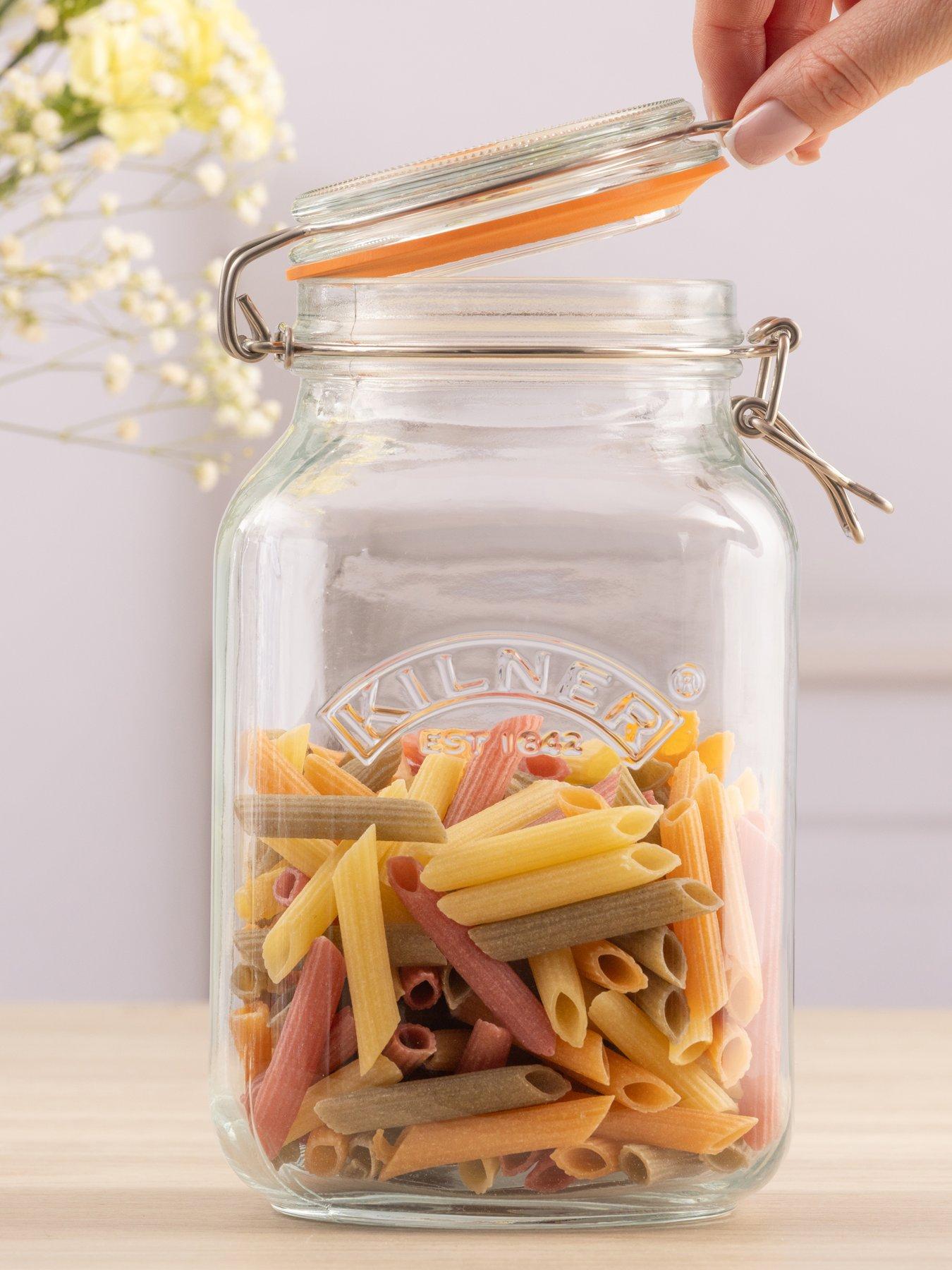 Image 1 of 7 of KILNER Set Of 2 Clip Top Square Jars 2l