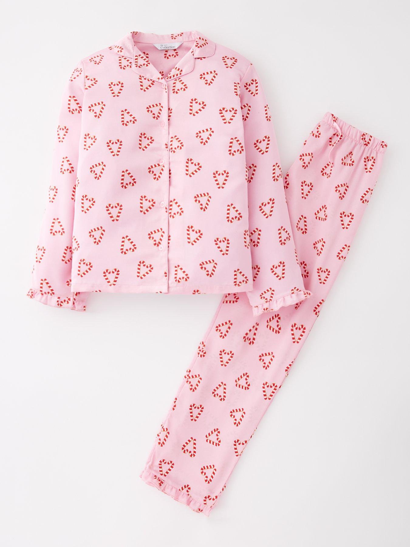 The Very Collection: Girls Christmas Candy Cane Satin PJs - Pink