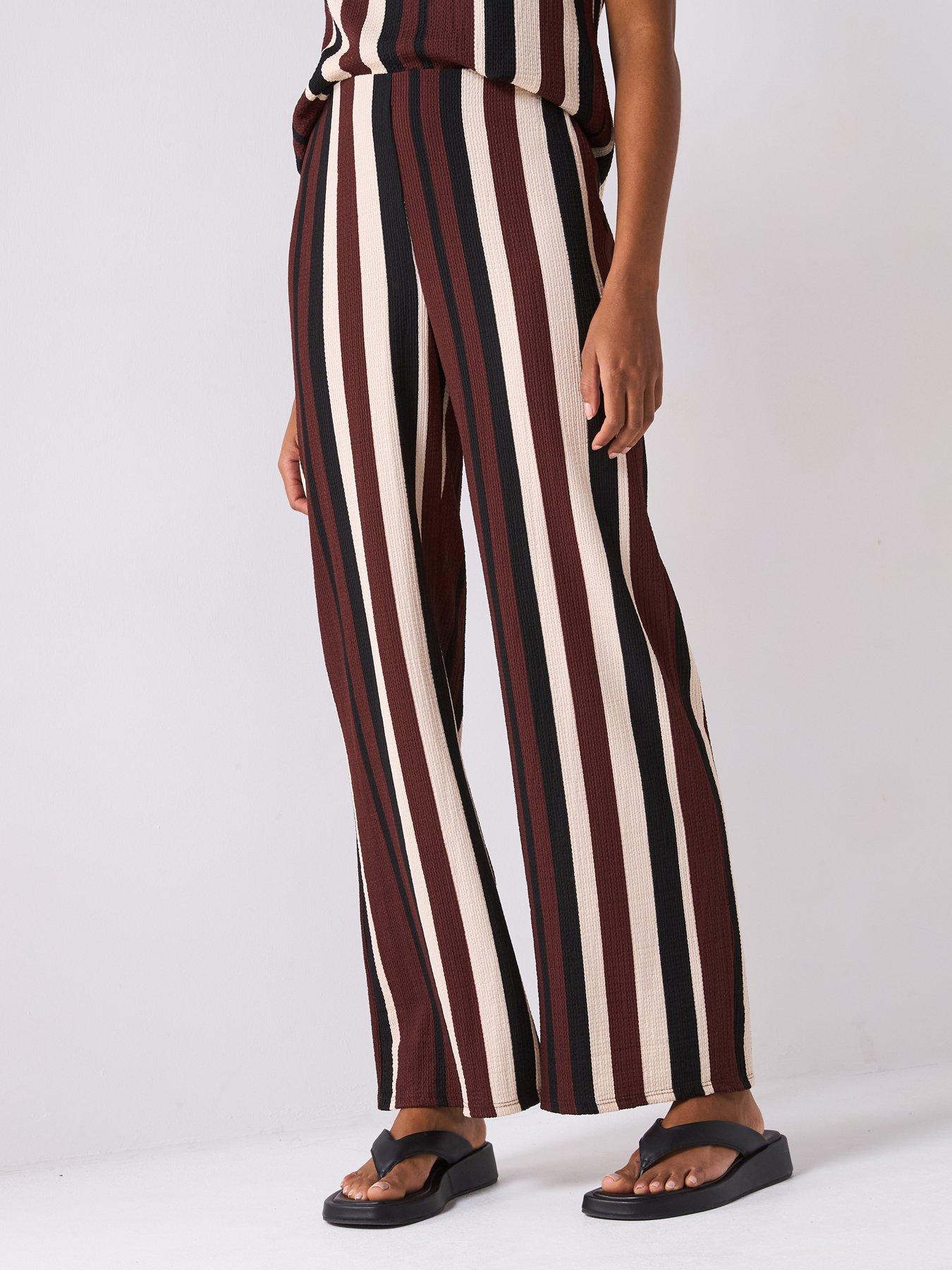undefined Textured Stripe Wide Leg Trousers Co-Ord - Black