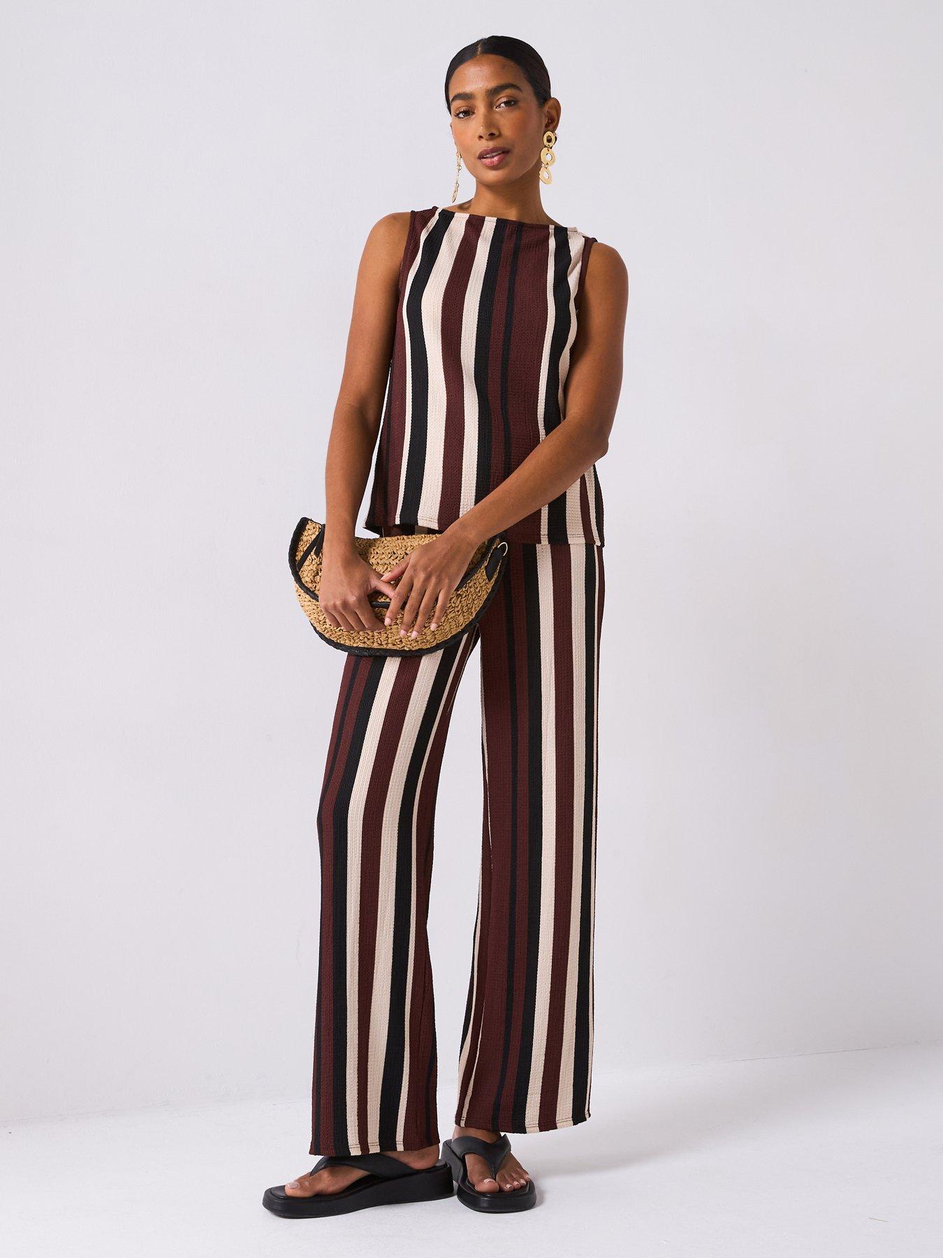 V by Very Textured Stripe Wide Leg Trousers Co-Ord - Black