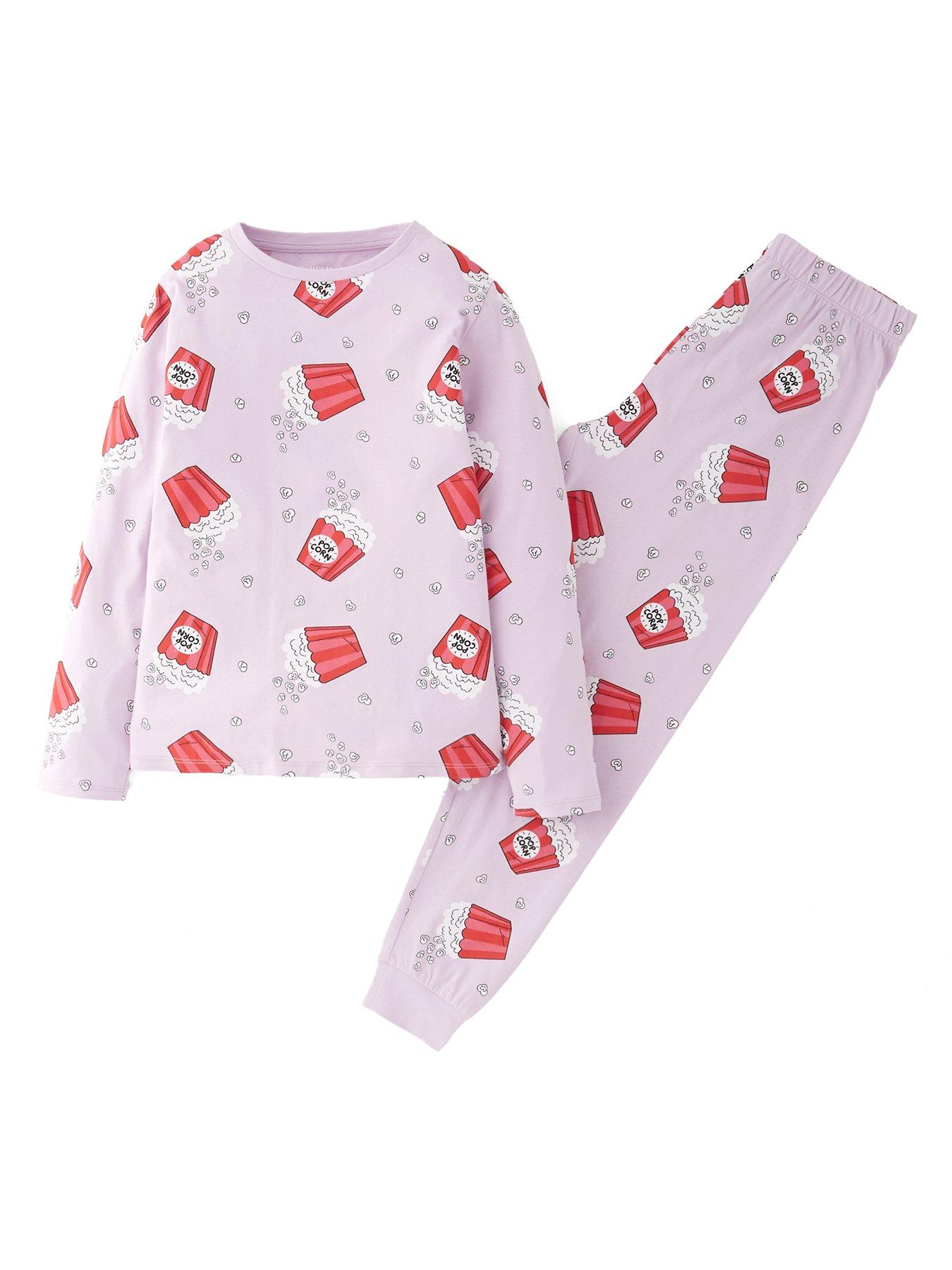 Image 1 of 4 of The Very Collection Girls Popcorn Print Pyjamas - Purple