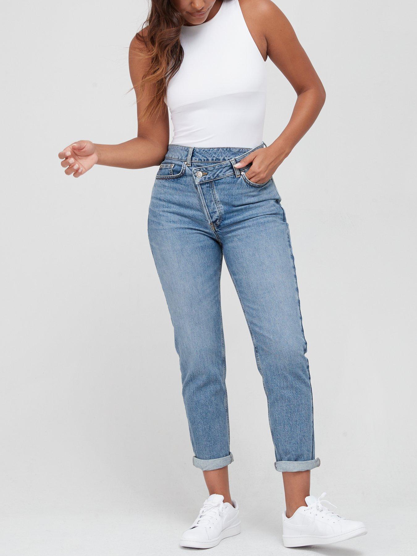 undefined Wrap Front Mom Jeans - Mid Wash