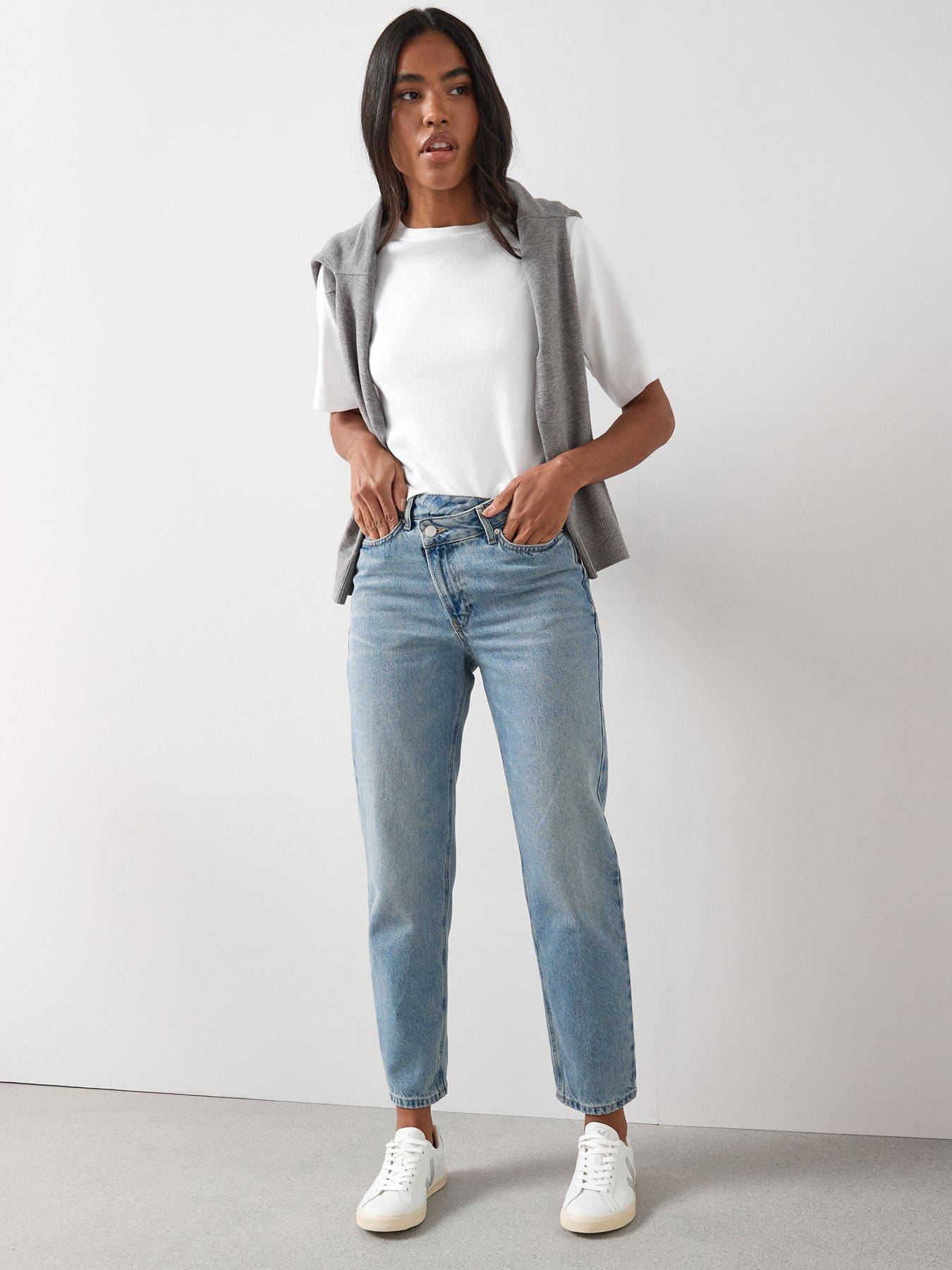 Image 3 of 7 of The Very Collection Wrap Front Mom Jeans - Mid Wash