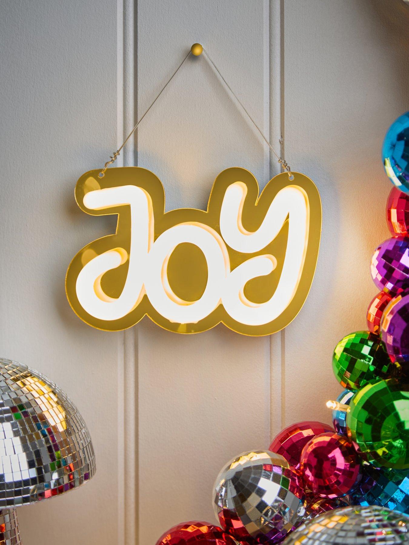 The Christmas Gift Co LED Neon Light Up Mirrored Hanging Christmas Decoration - Joy